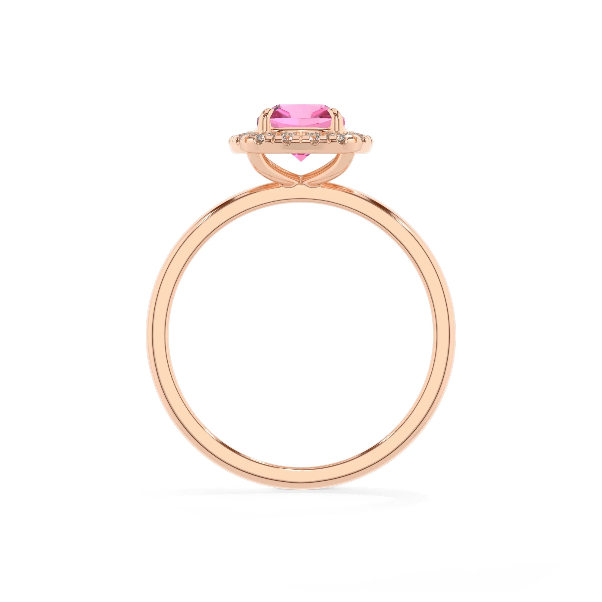 lab grown pink-sapphire cushion solitaire rings in rose gold