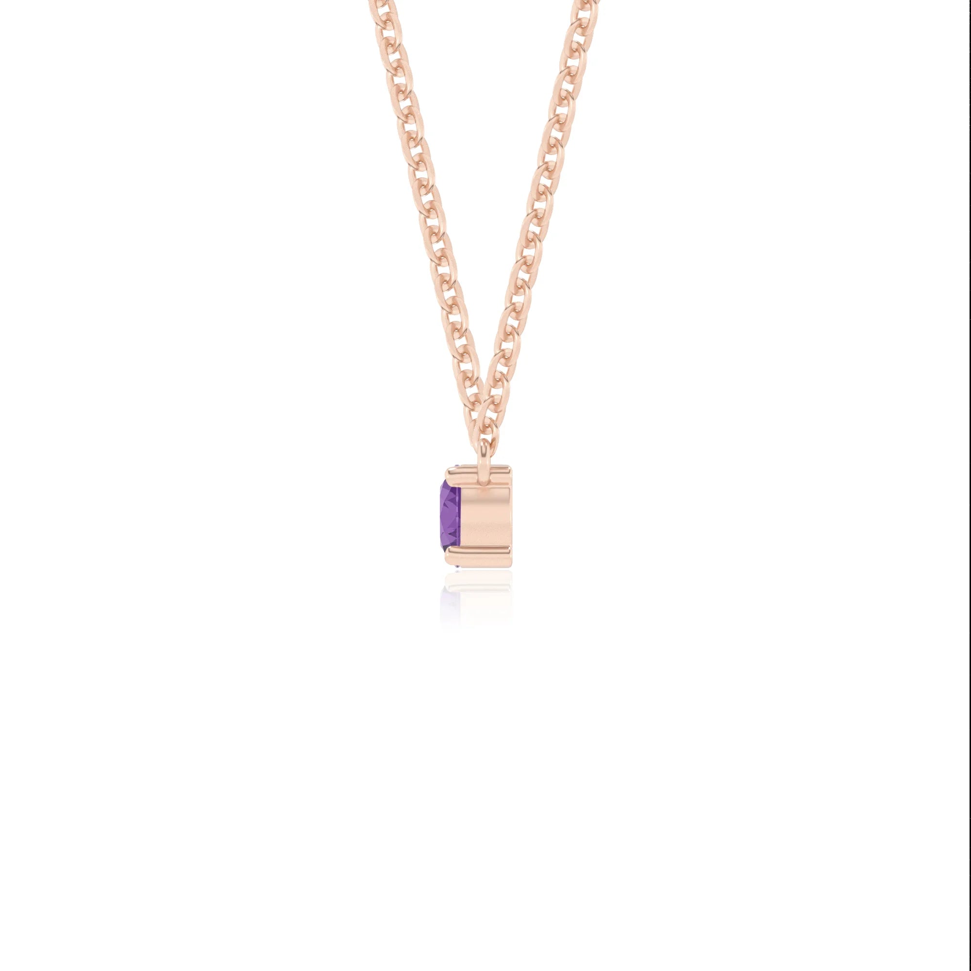 lab grown amethyst round bar v-bale necklaces in rose gold
