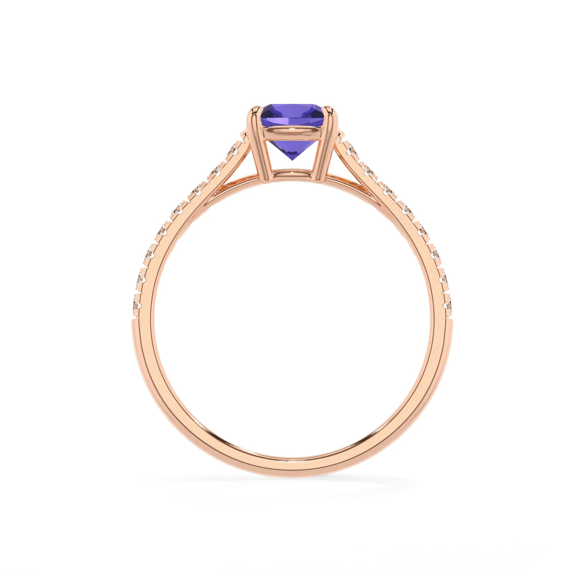 lab grown tanzanite cushion half eternity solitaire engagement rings in rose gold