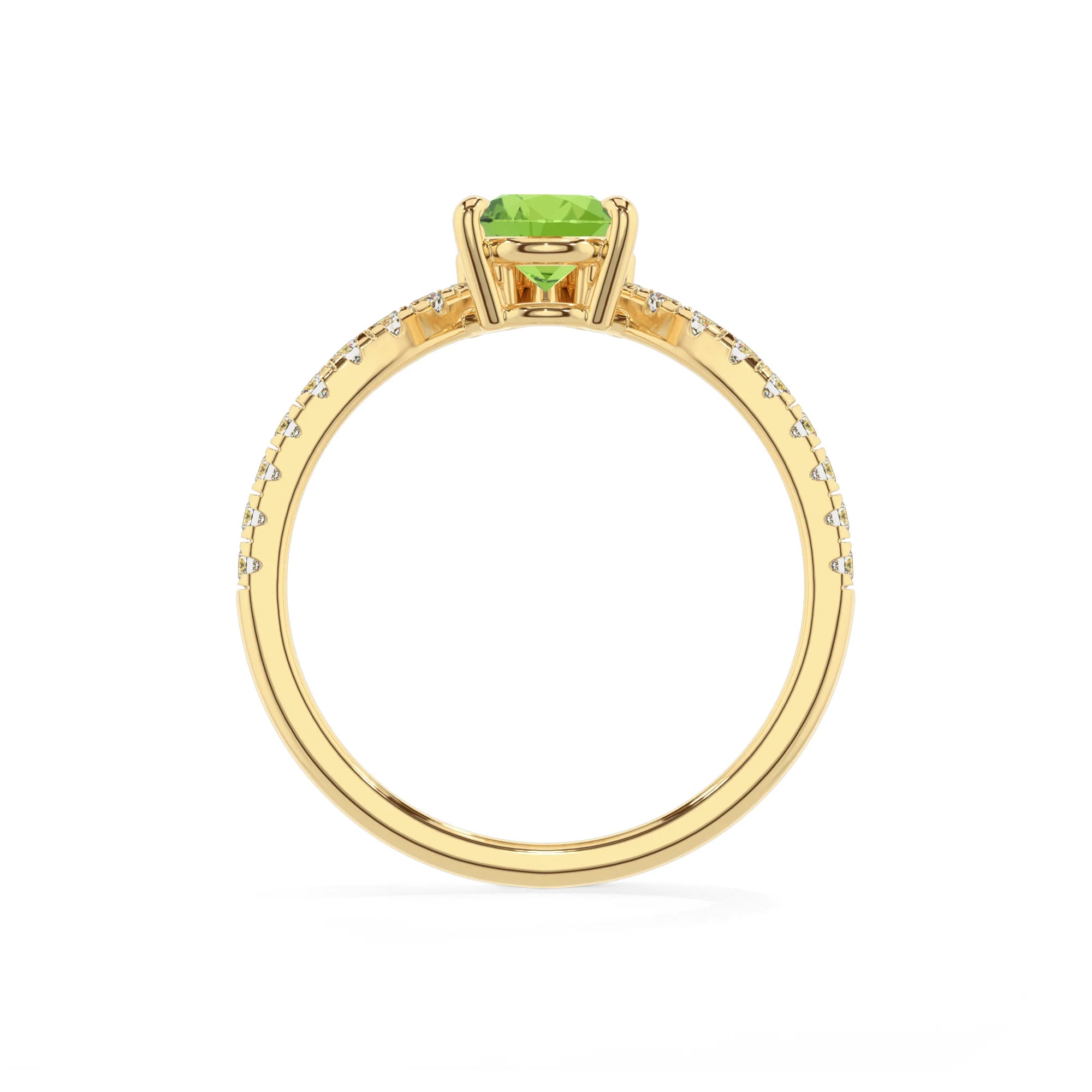 natural peridot pear solitaire rings in yellow gold