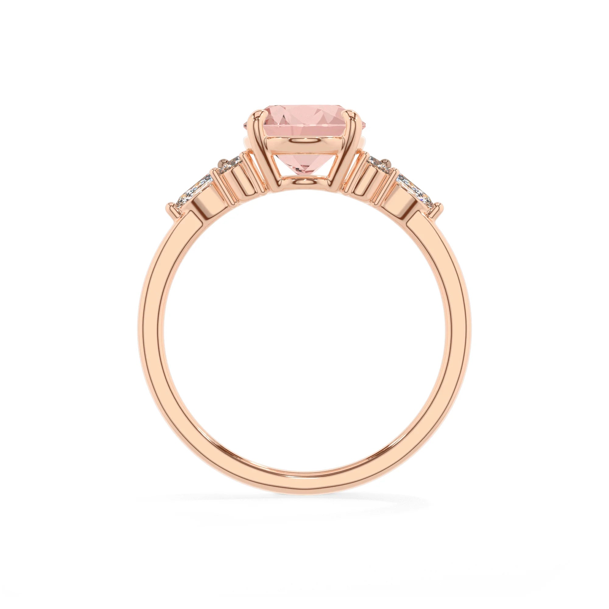 lab grown morganite oval solitaire rings in rose gold