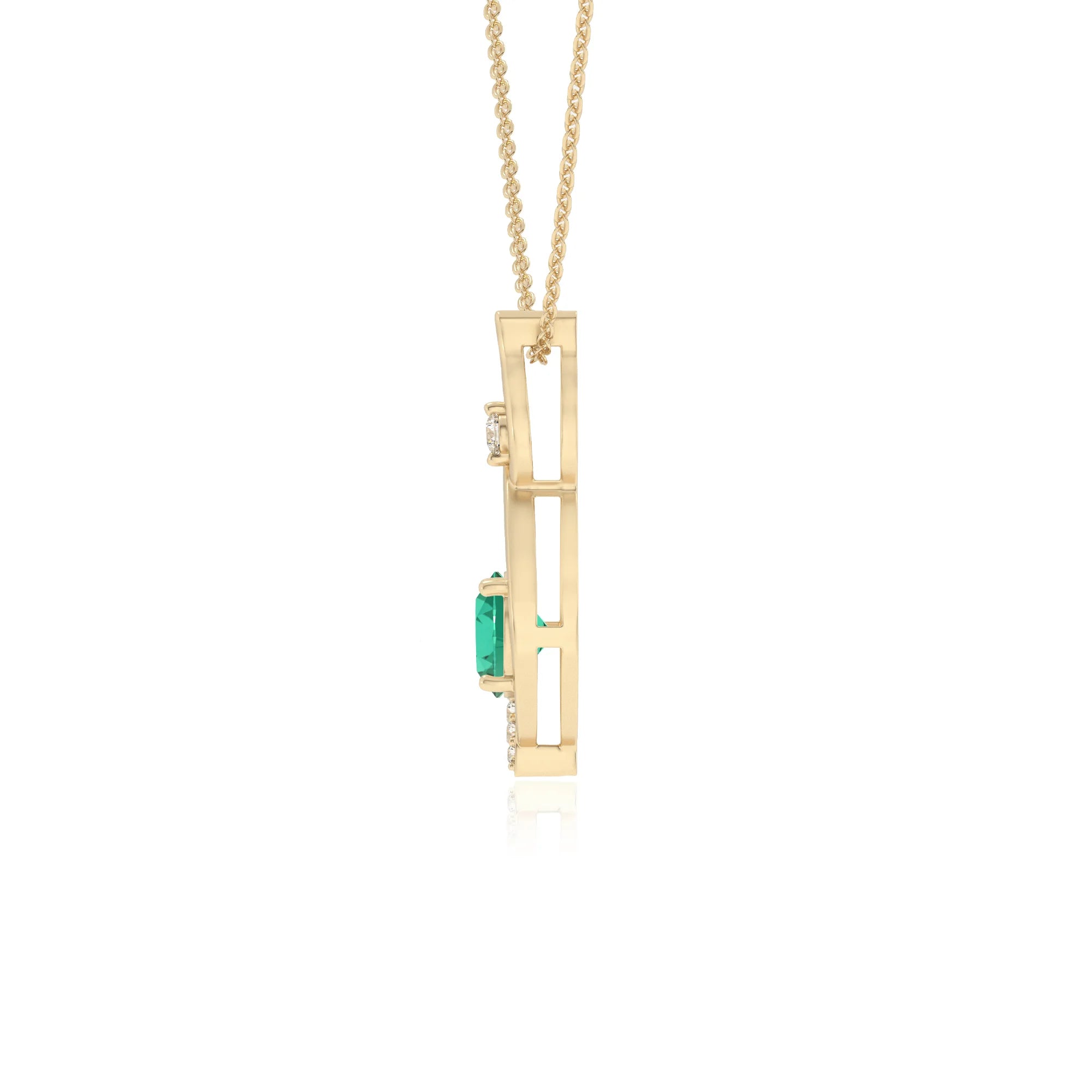 lab grown emerald round solitaire necklaces in yellow gold
