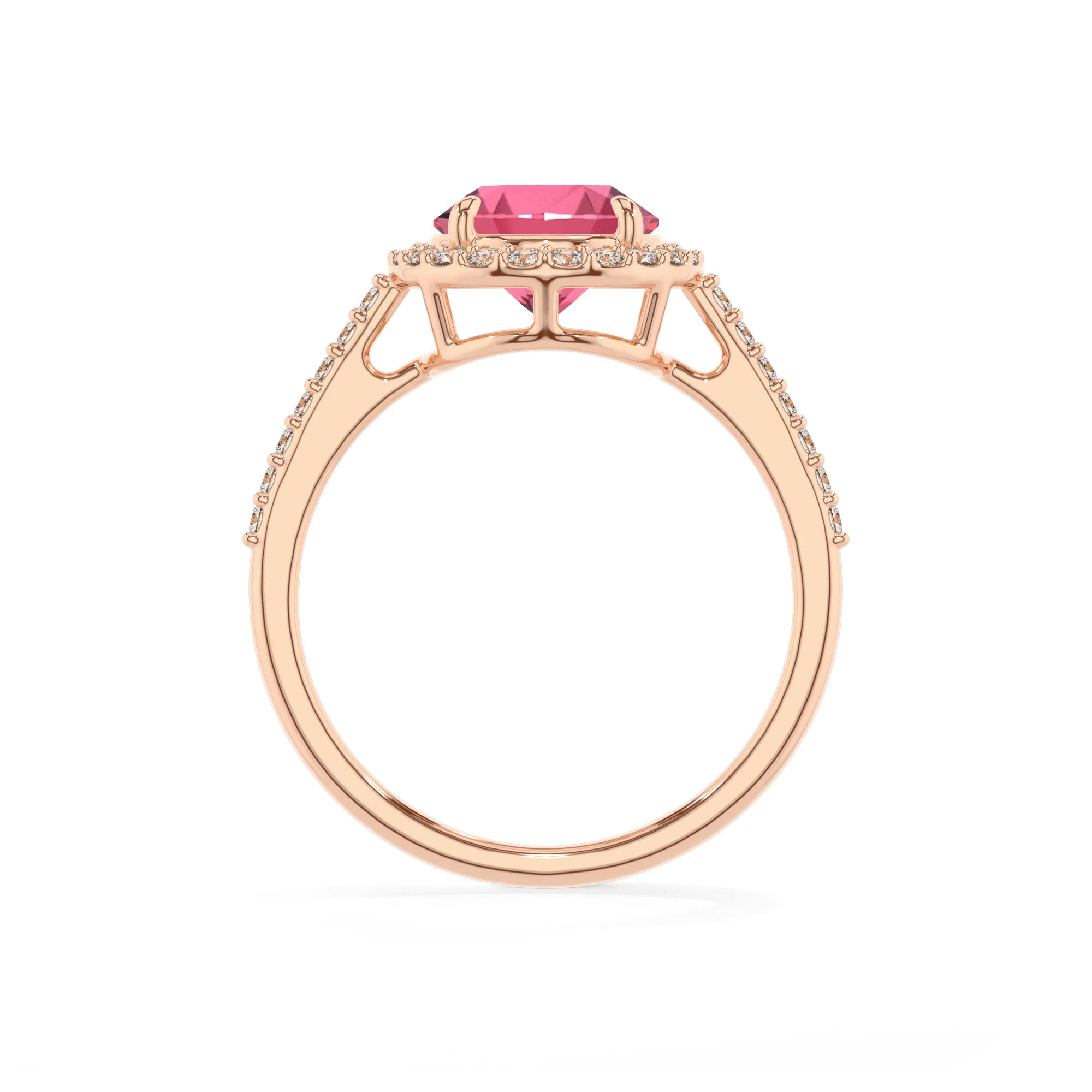 lab grown pink-tourmaline round solitaire rings in rose gold