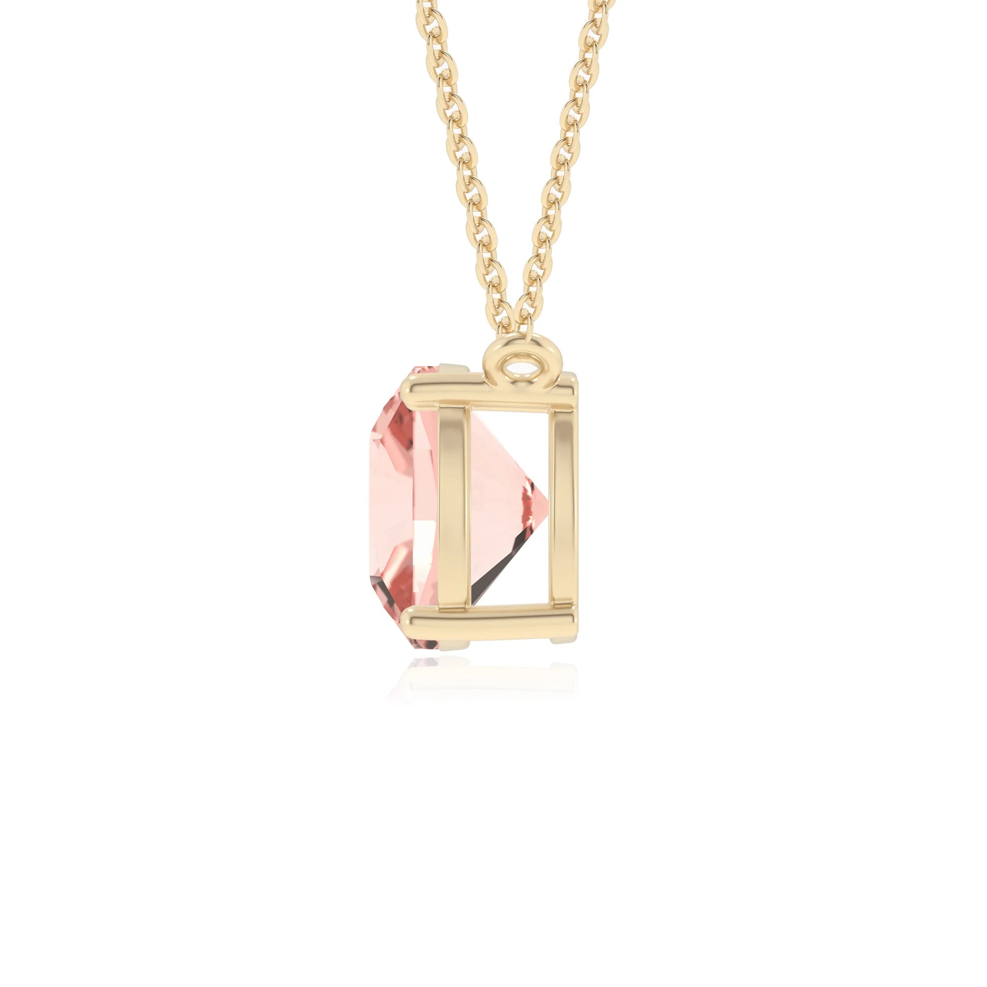 lab grown morganite cushion solitaire necklaces in yellow gold