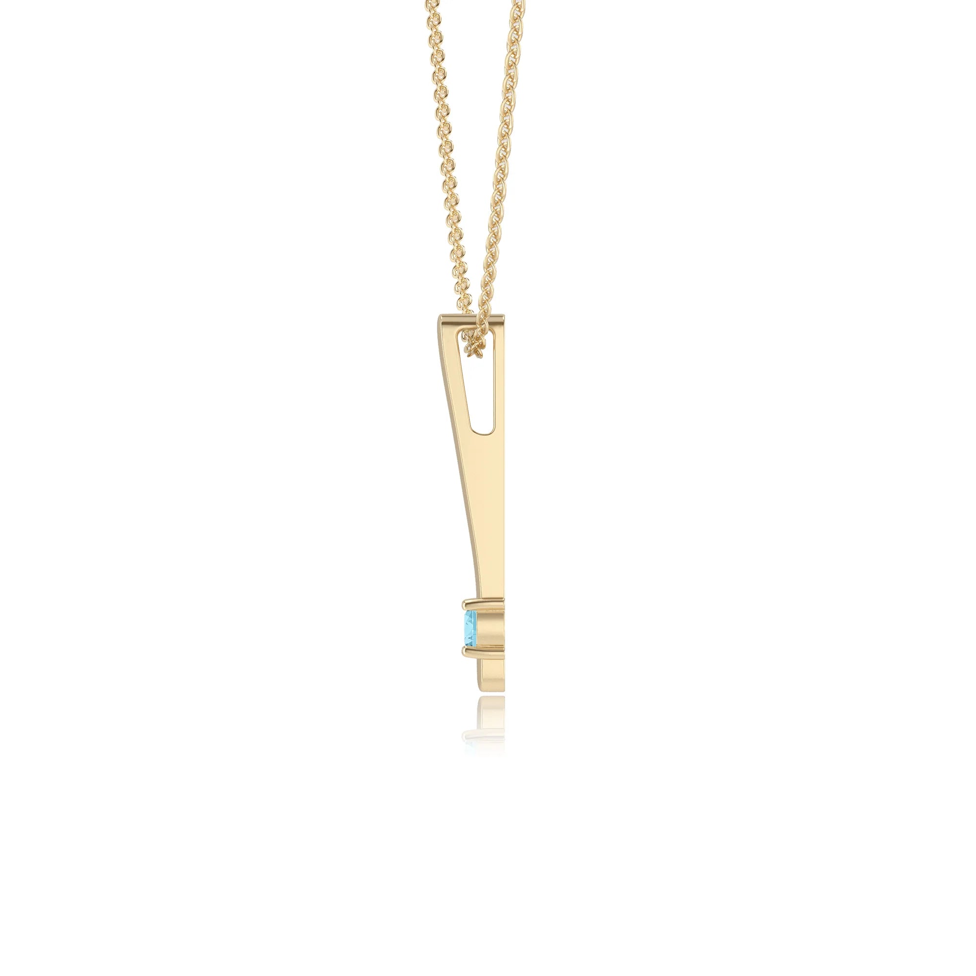 lab grown aquamarine round bar necklaces in yellow gold