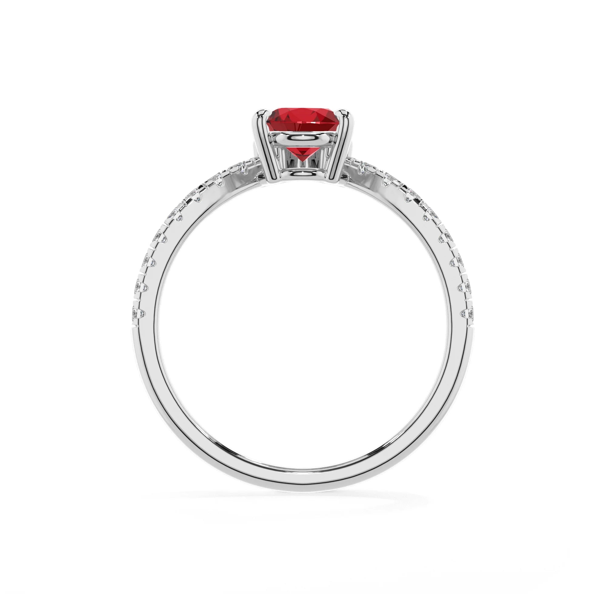 lab grown ruby pear solitaire rings in white gold