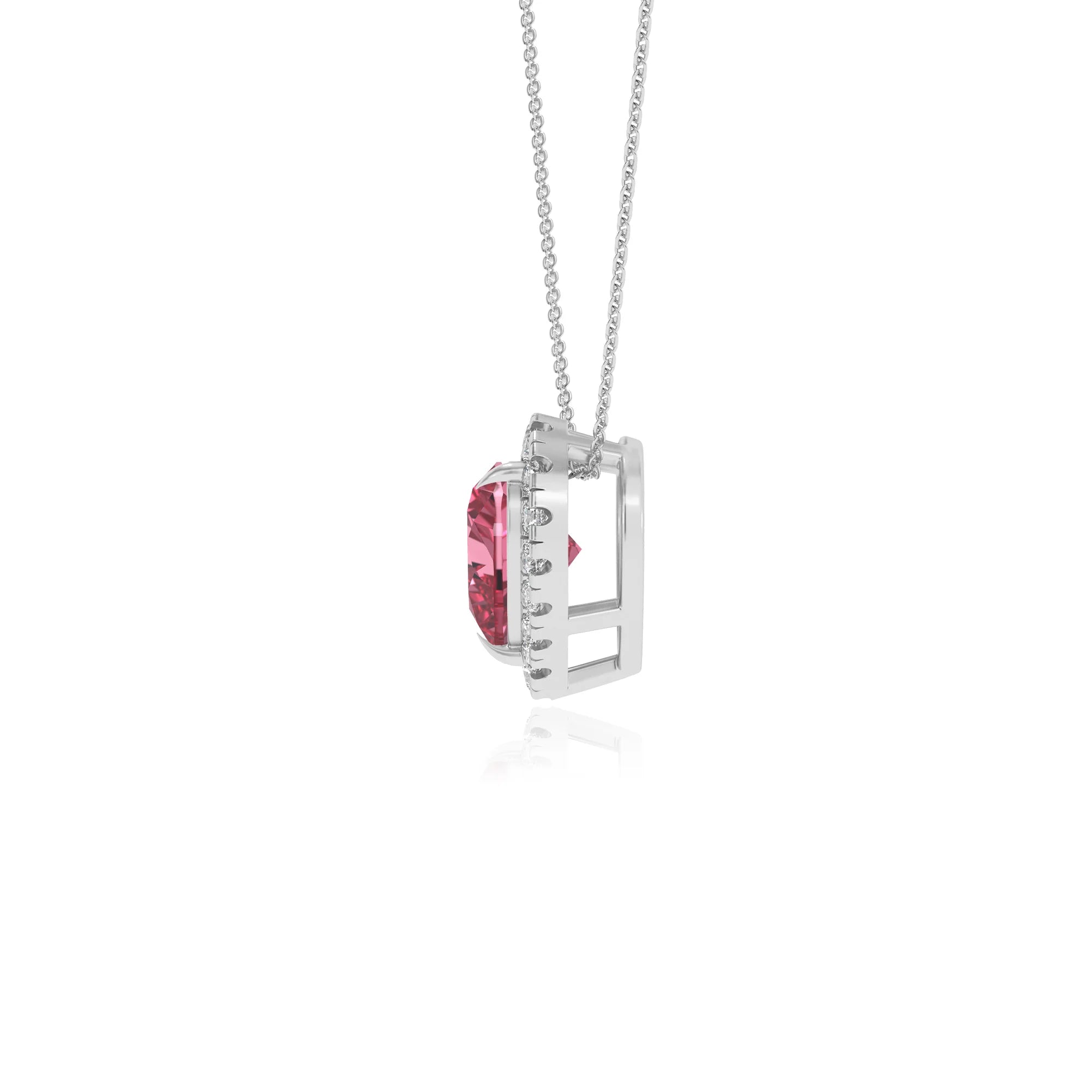 lab grown pink tourmaline heart solitaire necklaces in white gold