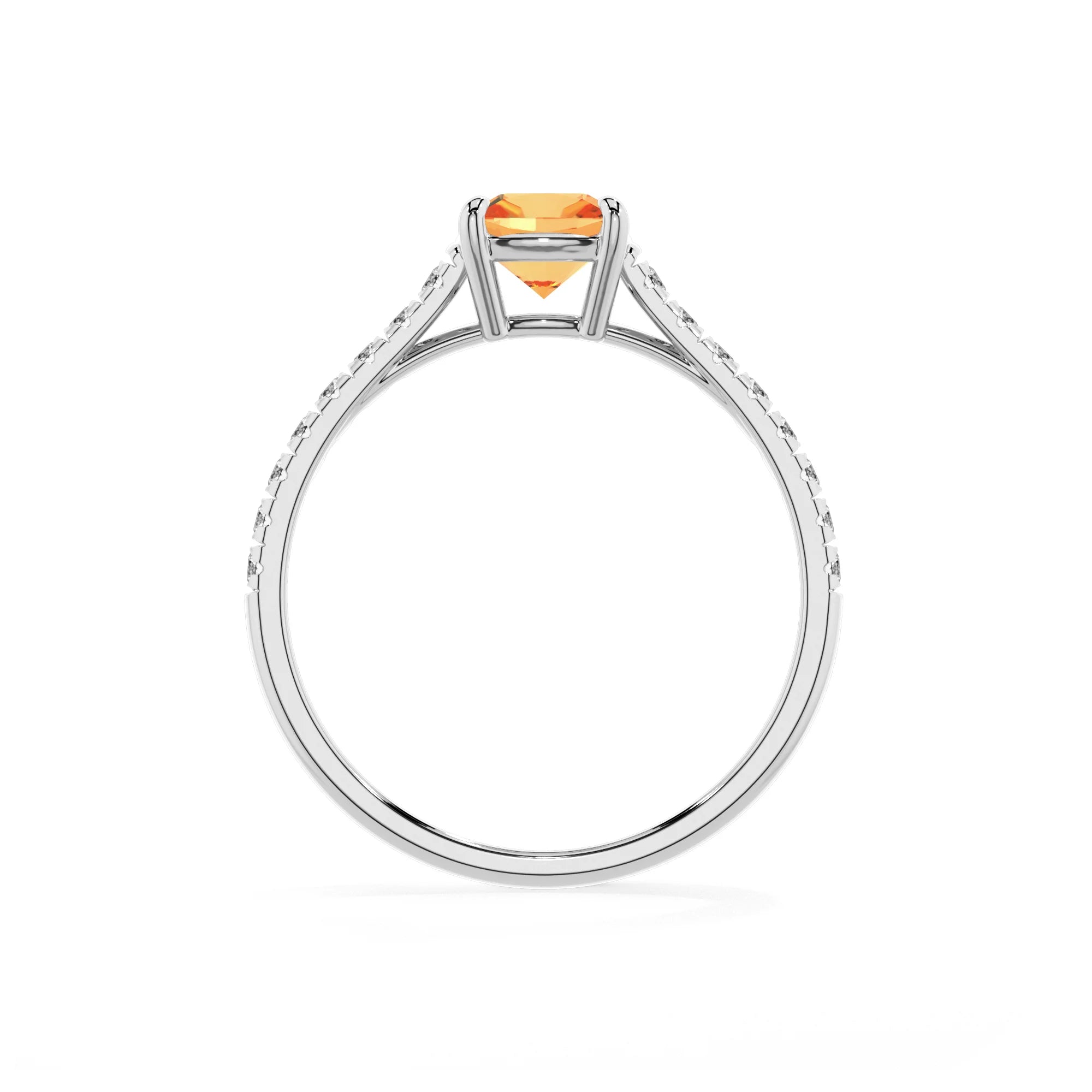 lab grown citrine cushion half eternity solitaire engagement rings in white gold