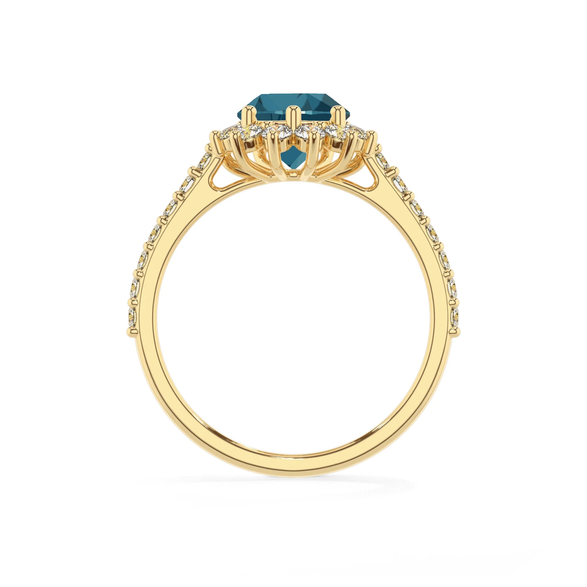 natural london-blue-topaz pear solitaire rings in yellow gold