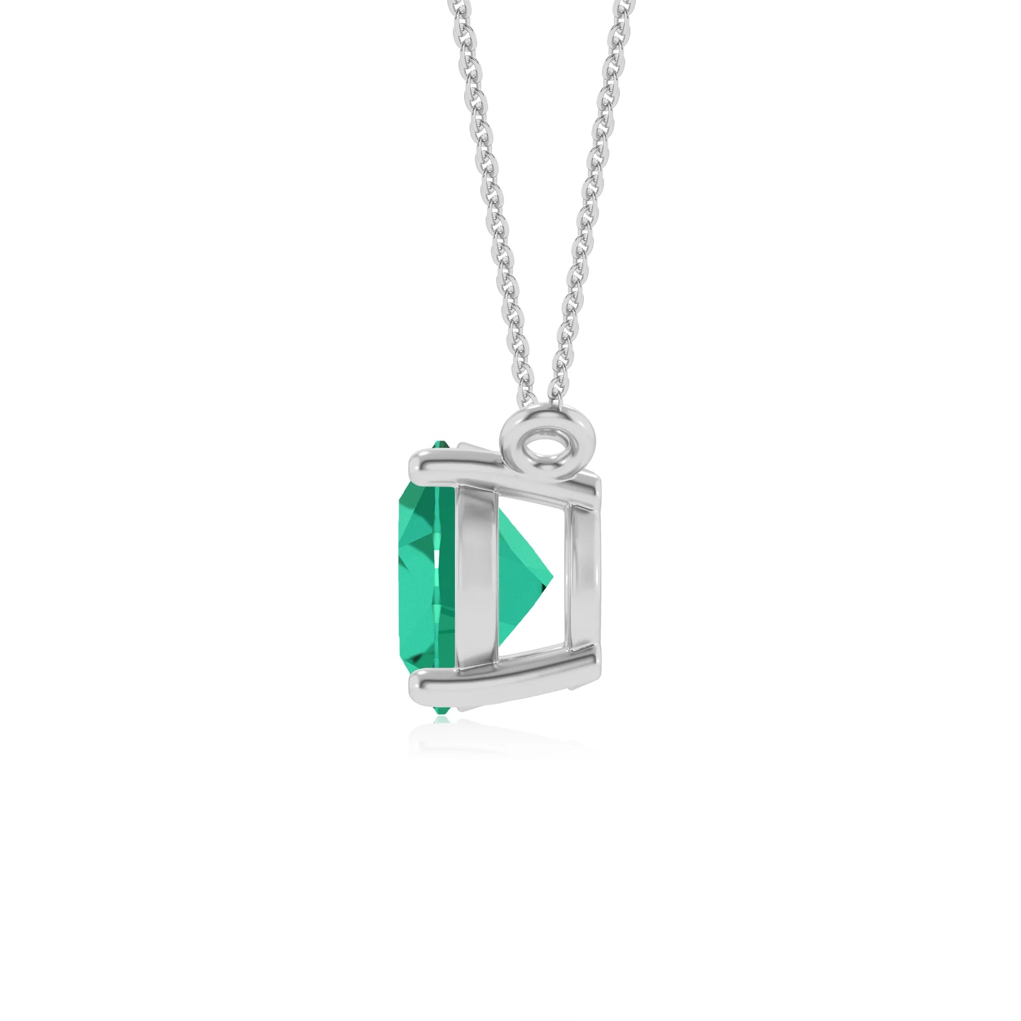 lab grown emerald oval solitaire necklaces in white gold