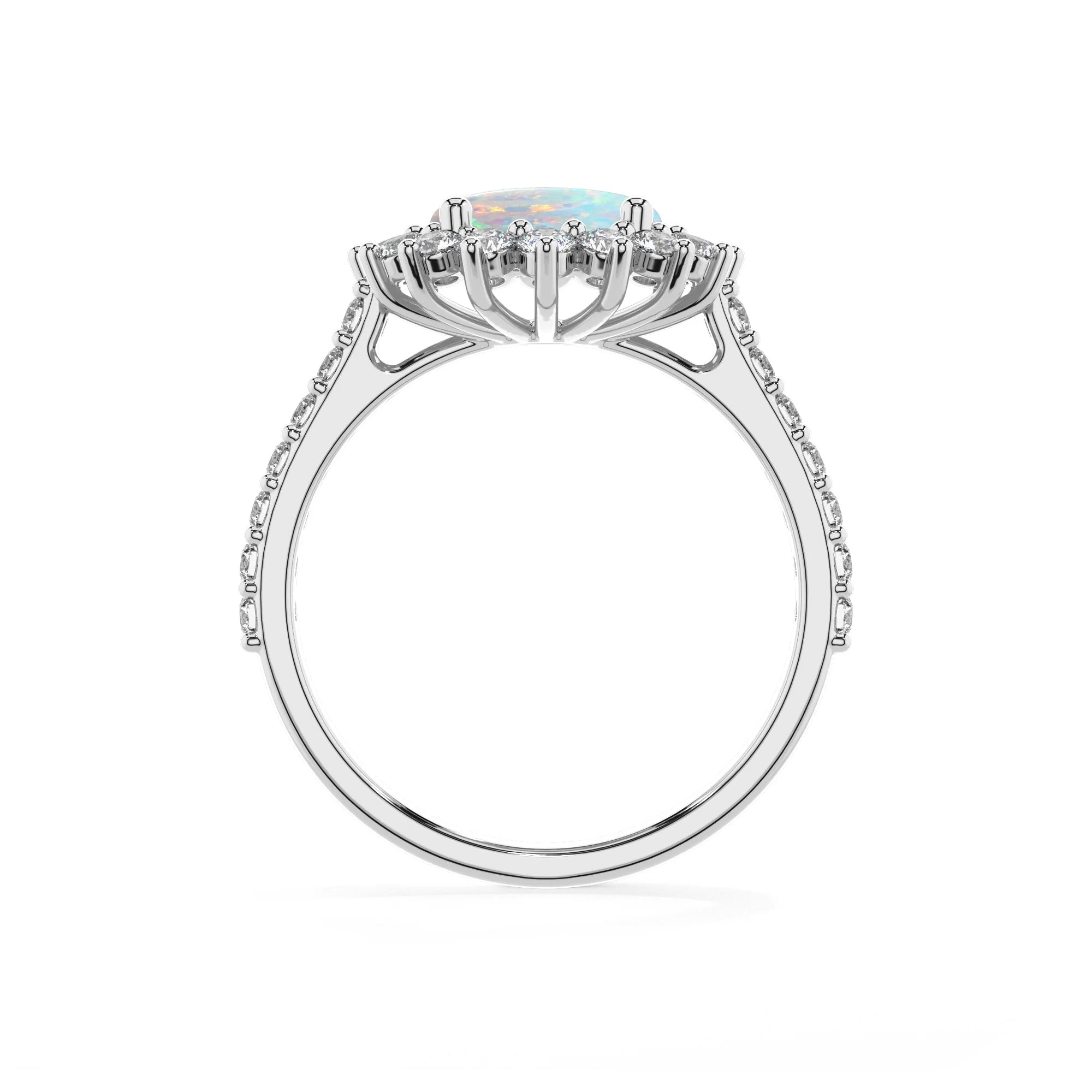 lab grown opal round solitaire rings in white gold