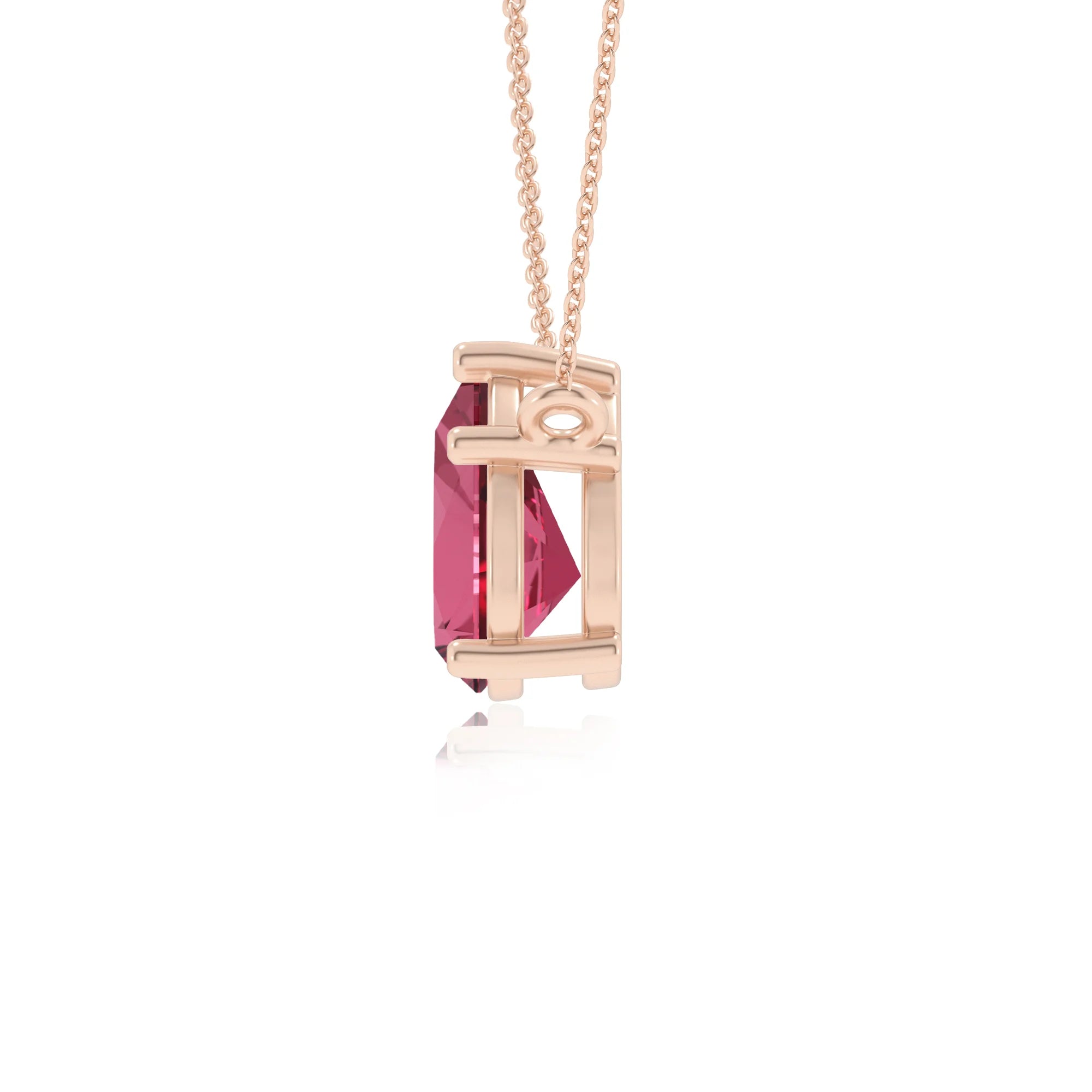 lab grown pink-tourmaline pear solitaire necklaces in rose gold