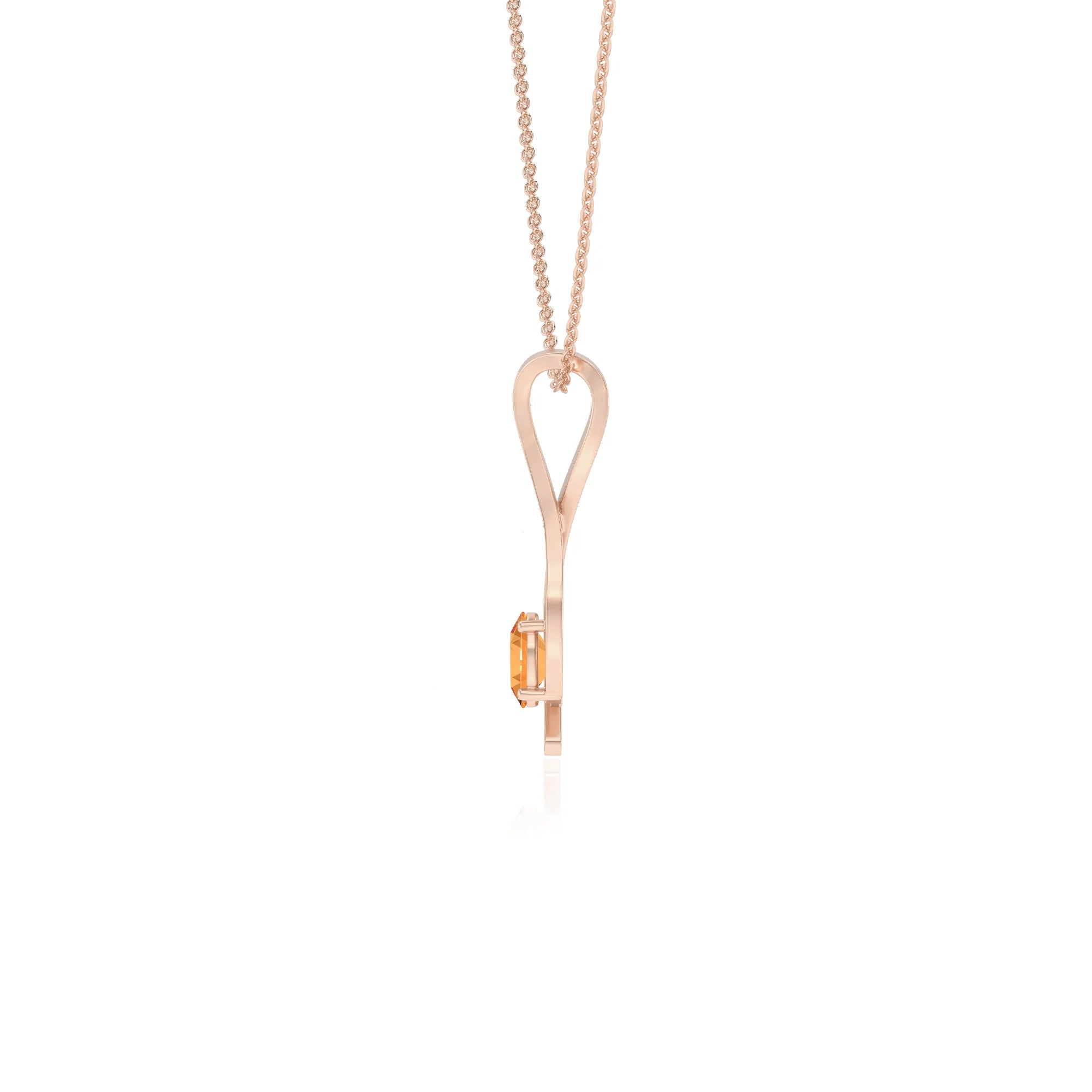 lab grown citrine oval solitaire necklaces in rose gold