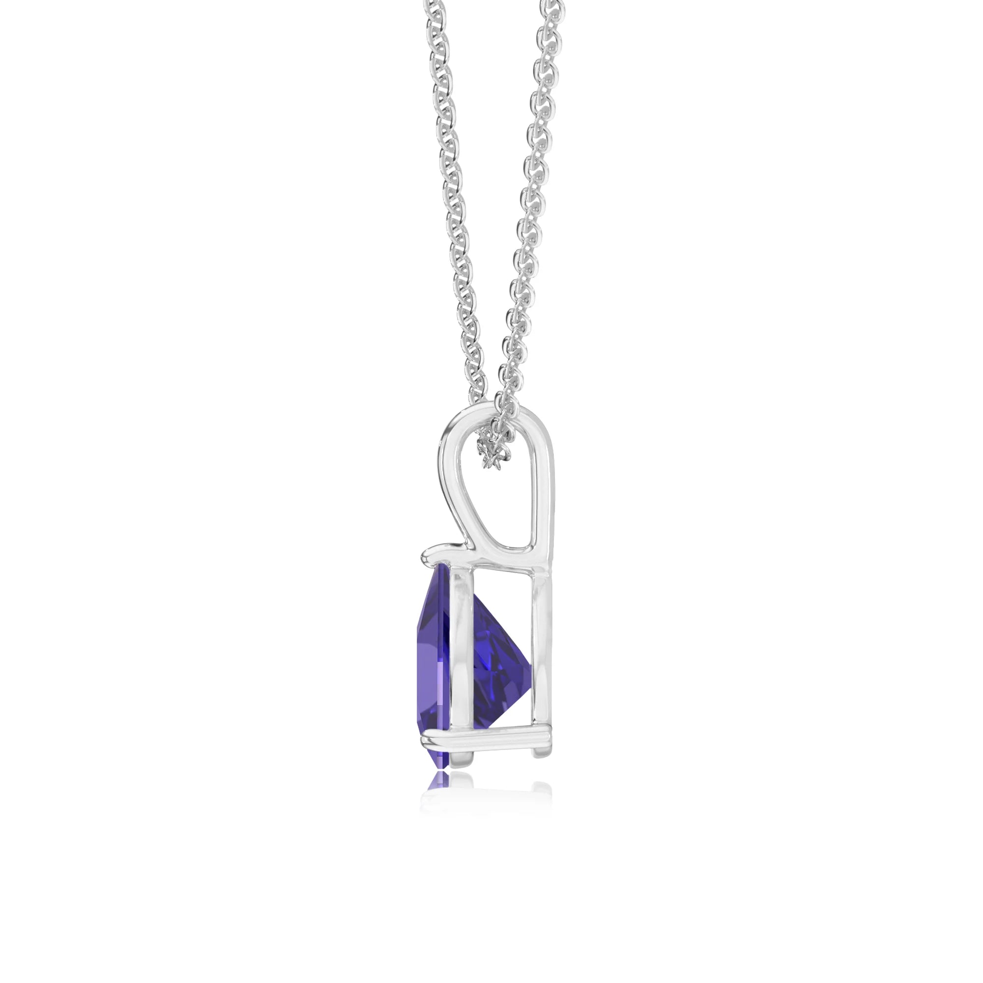 lab grown tanzanite trillion solitaire necklaces in white gold