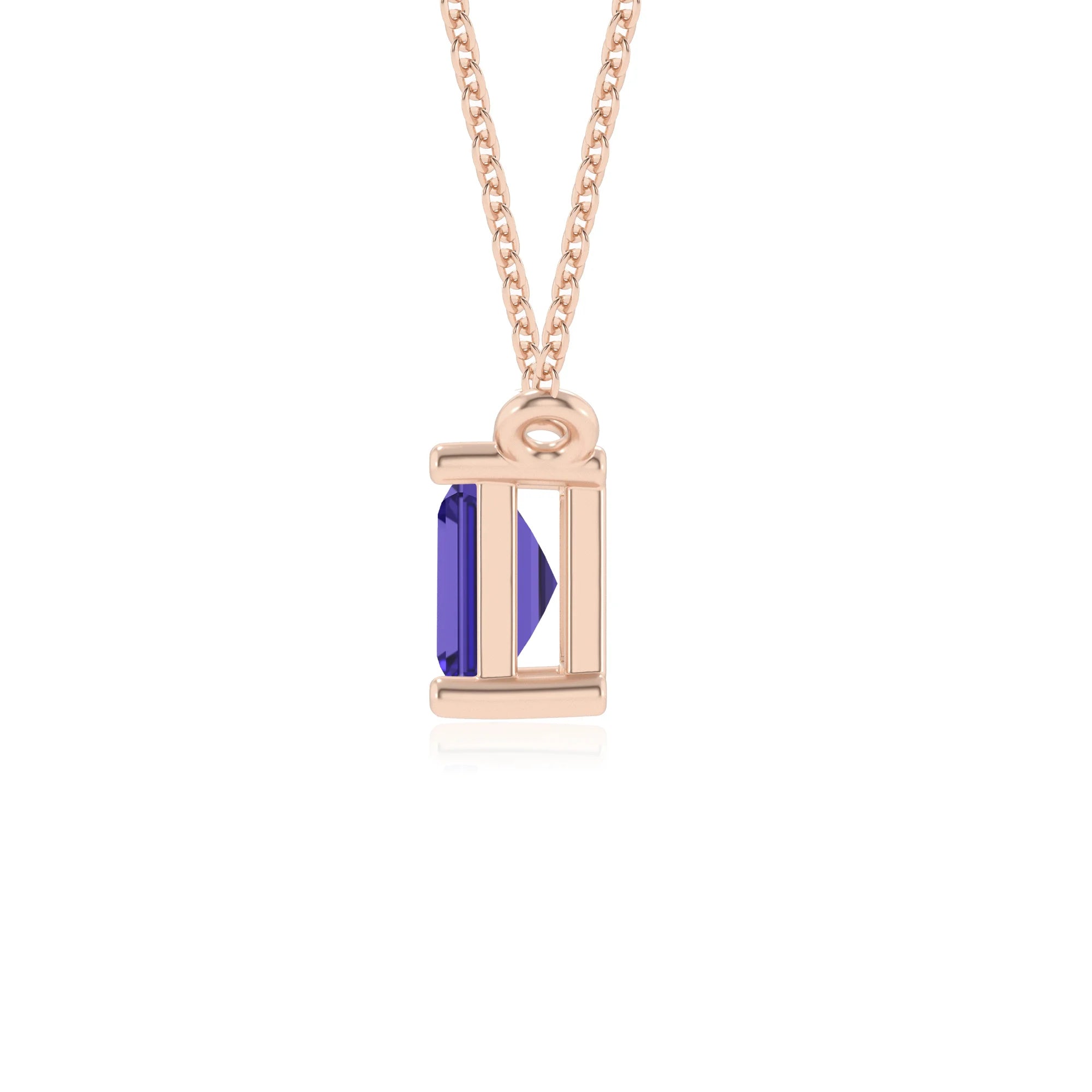 lab grown tanzanite emerald cut solitaire necklaces in rose gold