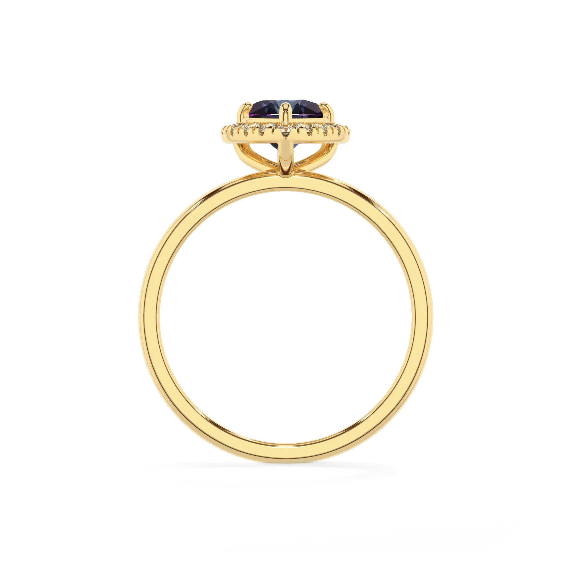 lab grown alexandrite heart solitaire rings in yellow gold