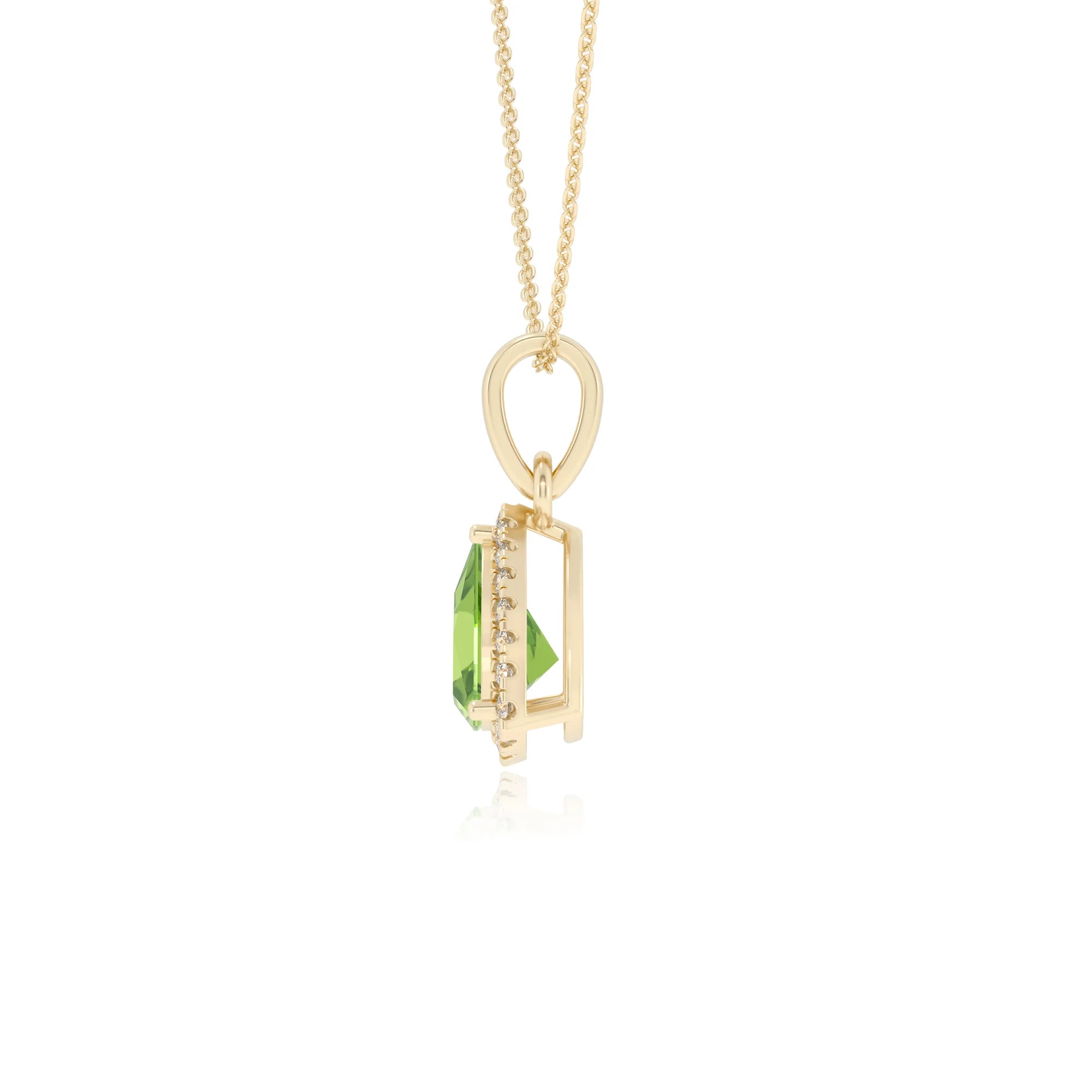 natural peridot trillion solitaire necklaces in yellow gold