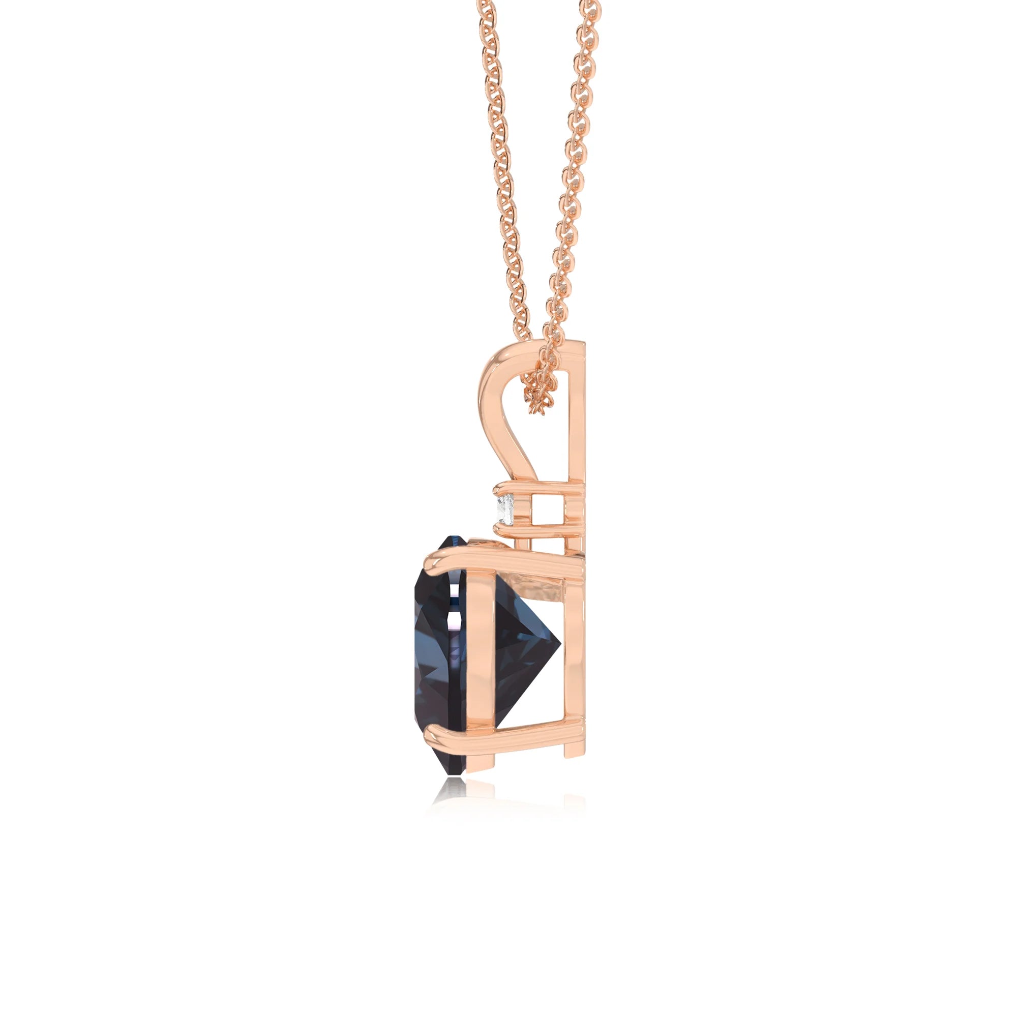 lab grown alexandrite heart solitaire v-bale necklaces in rose gold