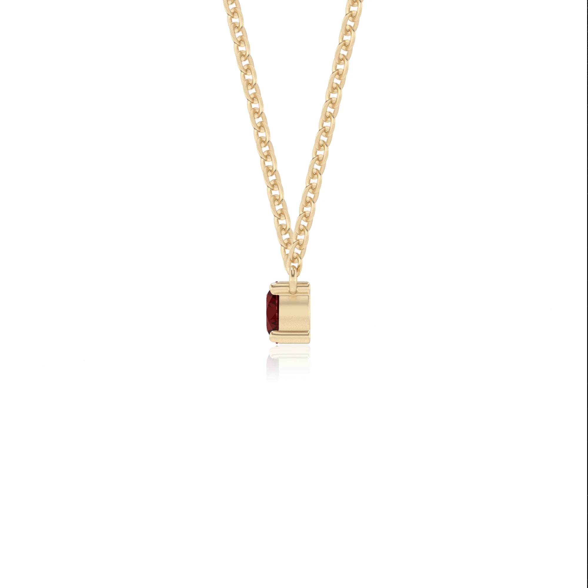 natural garnet round bar v-bale necklaces in yellow gold