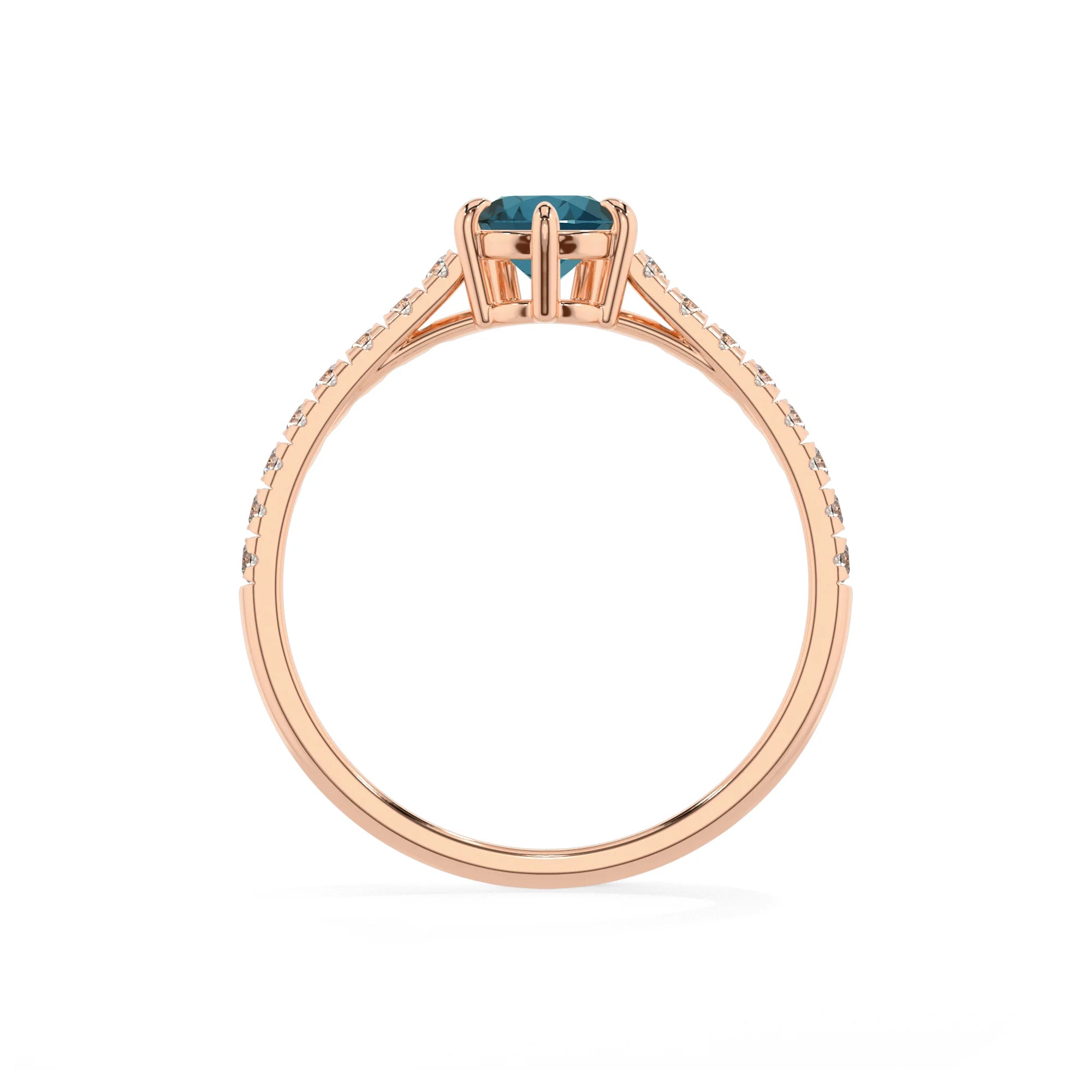 natural london-blue-topaz pear half eternity solitaire engagement rings in rose gold
