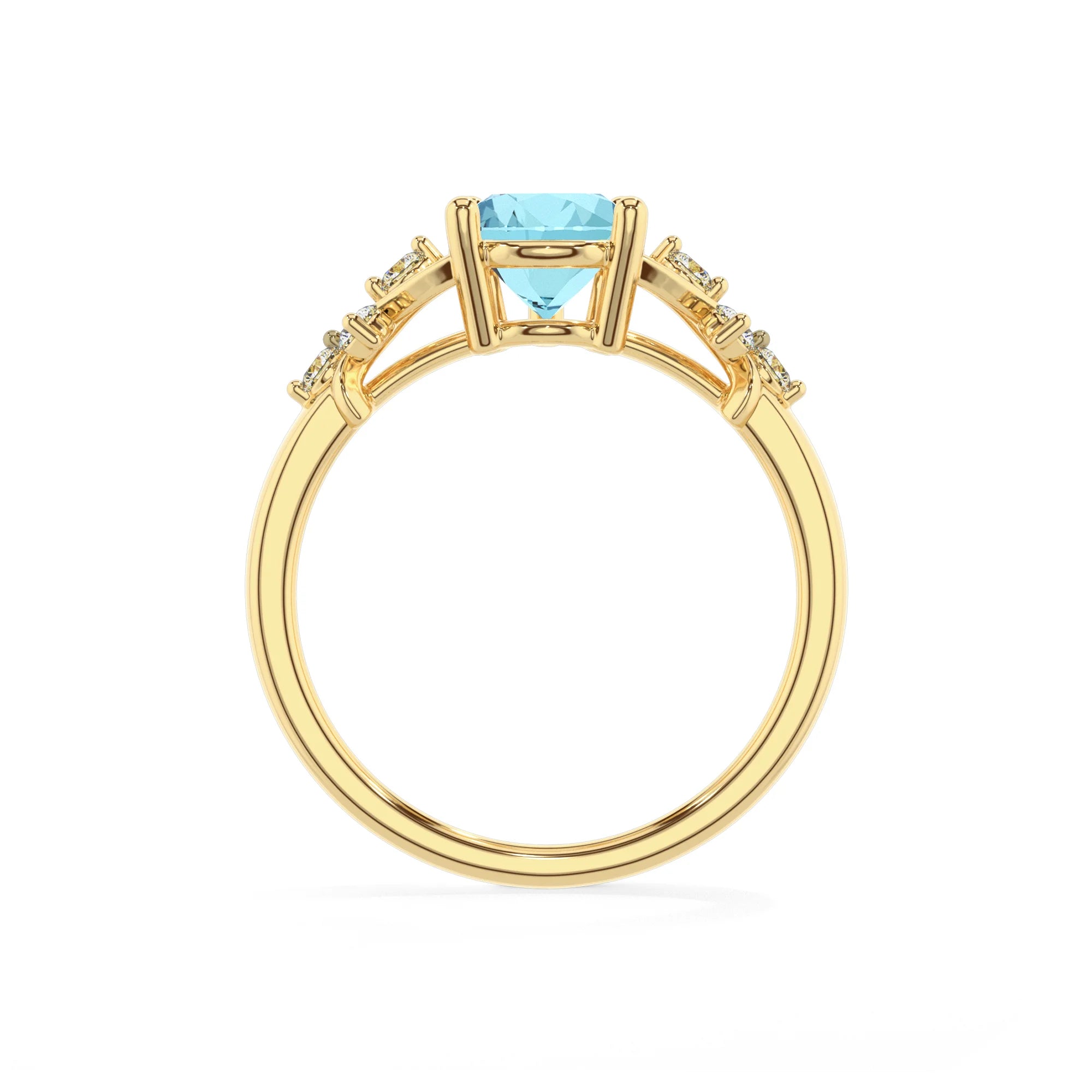 lab grown aquamarine pear solitaire rings in yellow gold