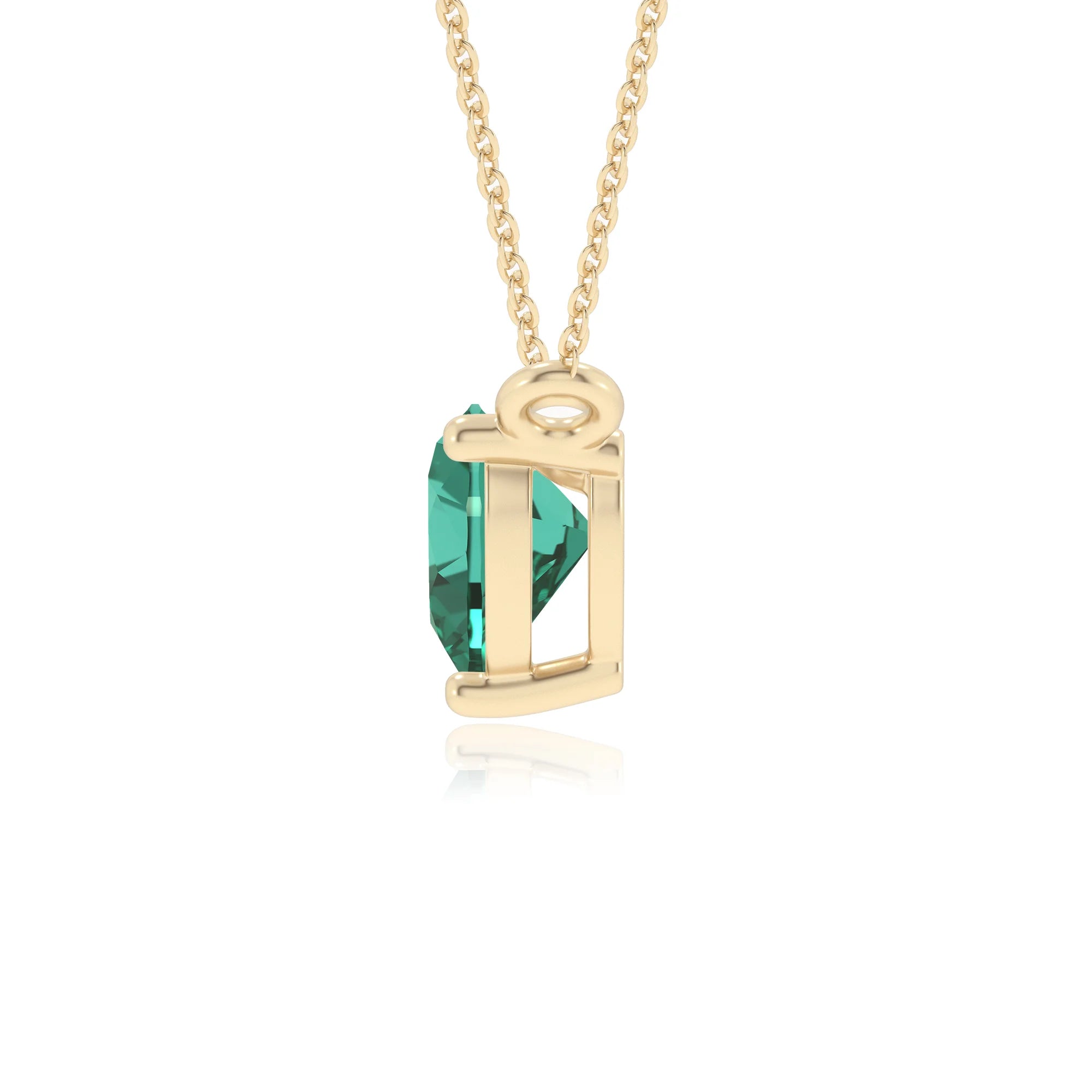 lab grown emerald heart solitaire necklaces in yellow gold