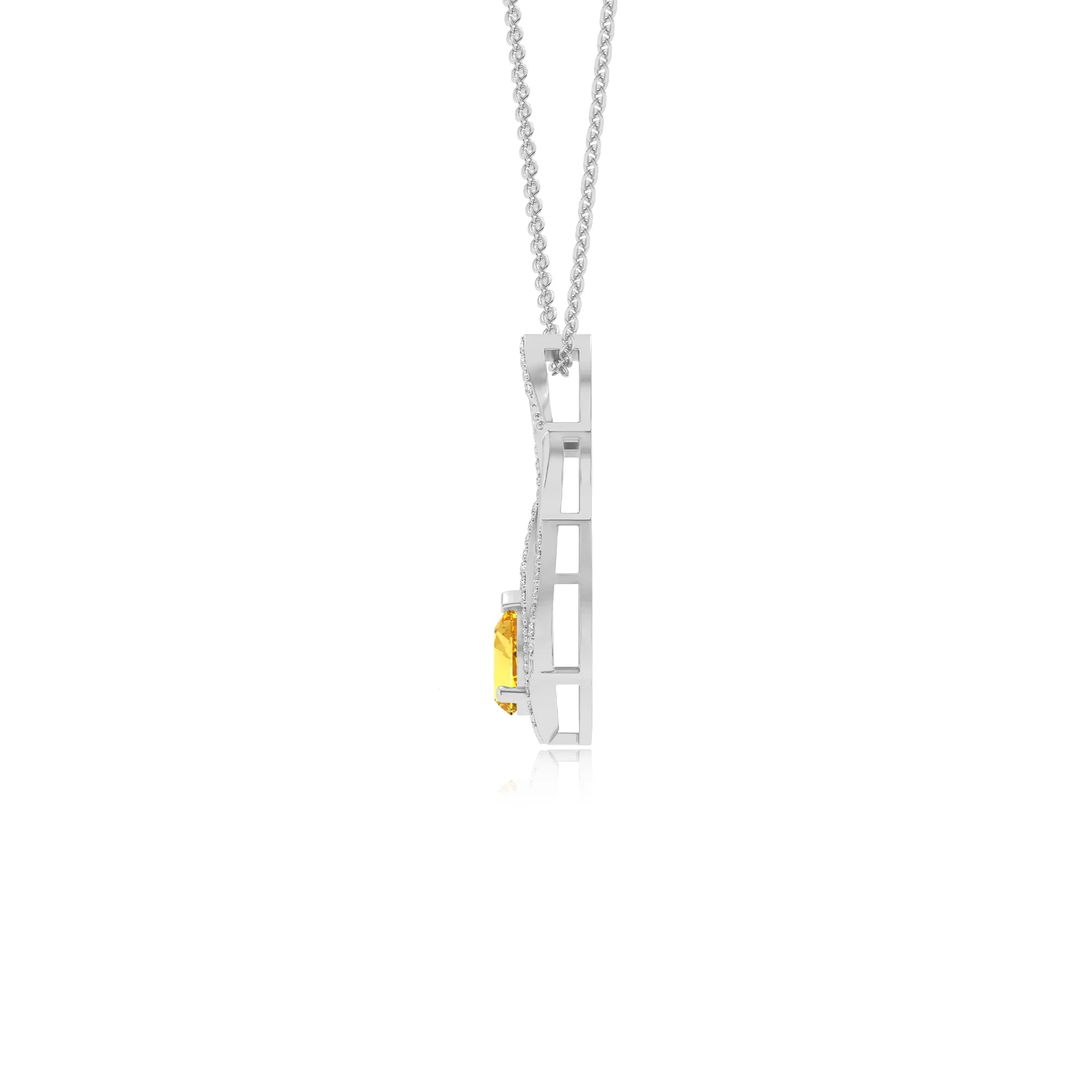 lab grown yellow-sapphire pear solitaire necklaces in white gold