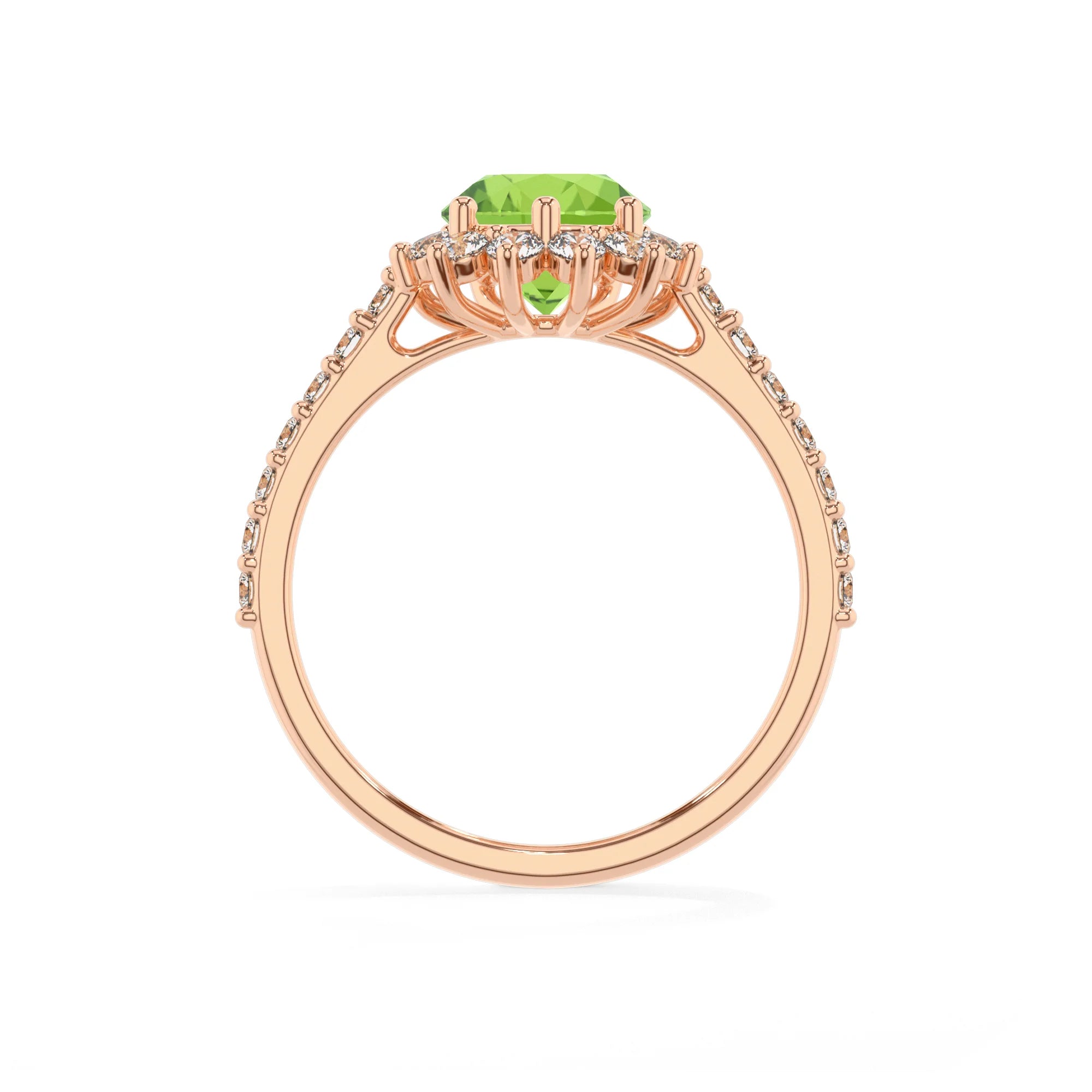 natural peridot pear solitaire rings in rose gold