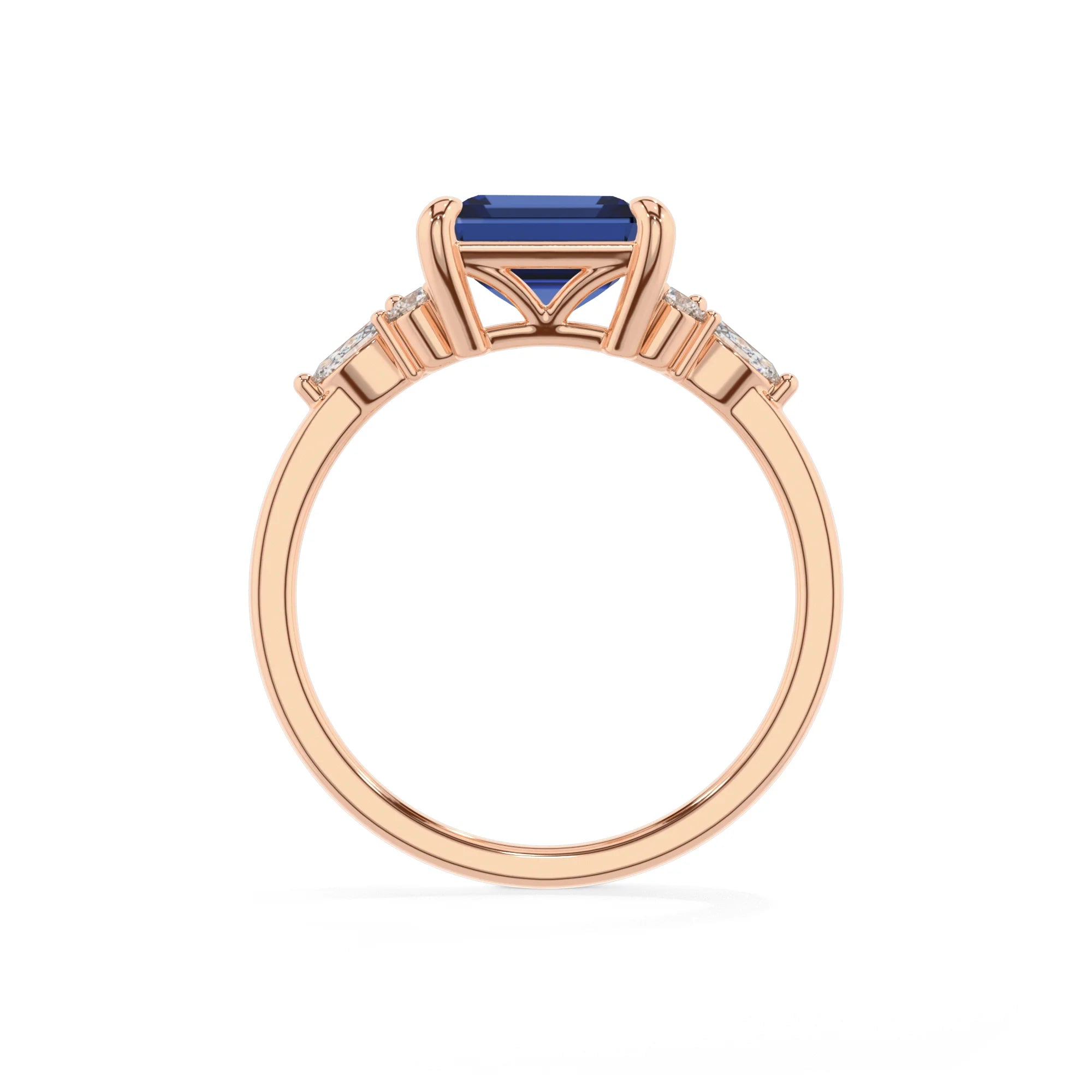 lab grown blue-sapphire emerald cut solitaire rings in rose gold