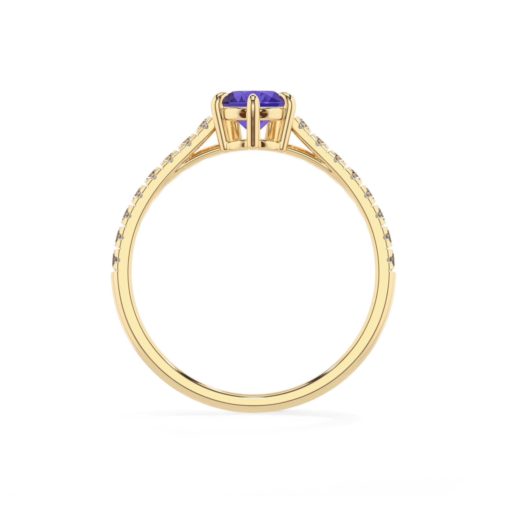 lab grown tanzanite pear half eternity solitaire engagement rings in yellow gold