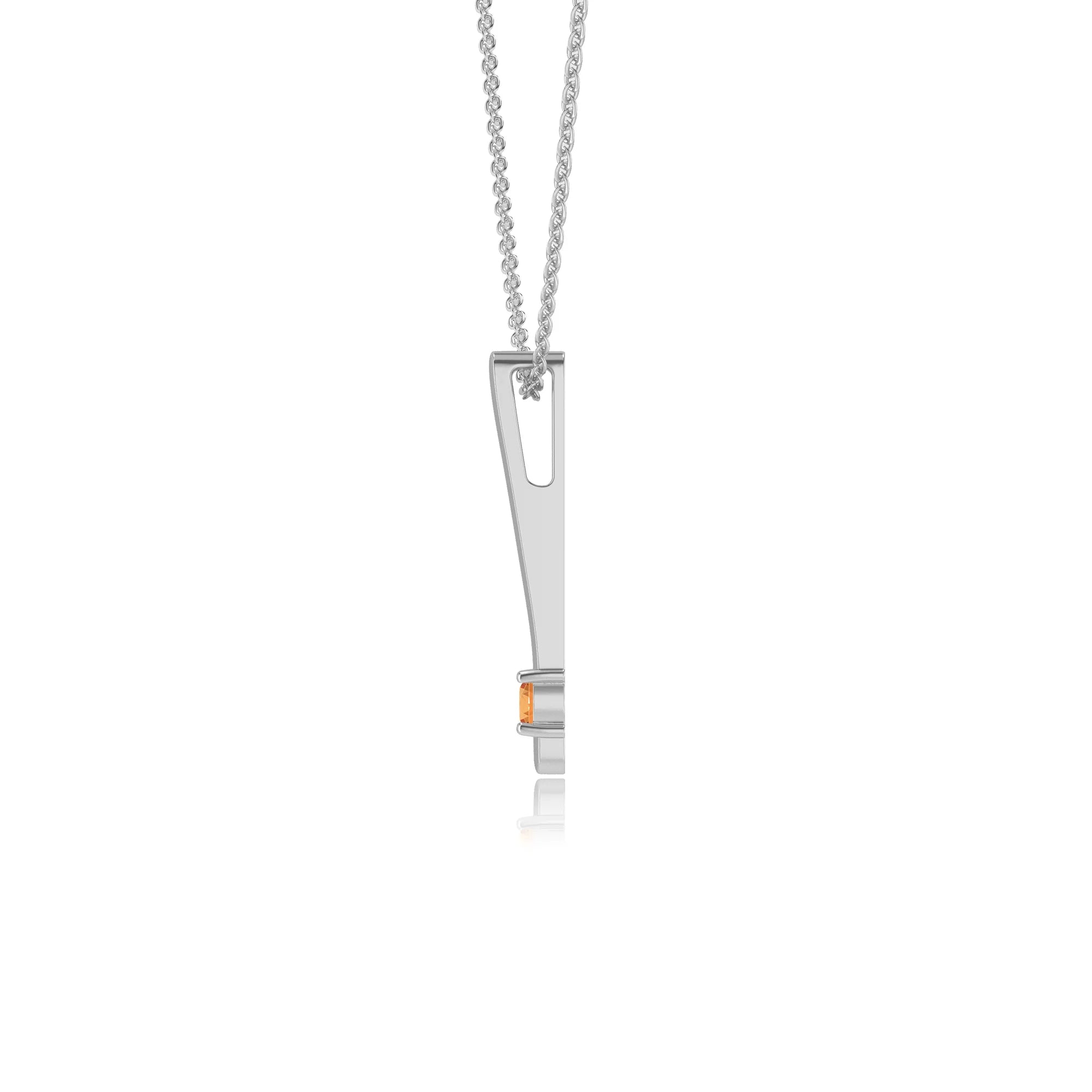 lab grown citrine round bar necklaces in platinum
