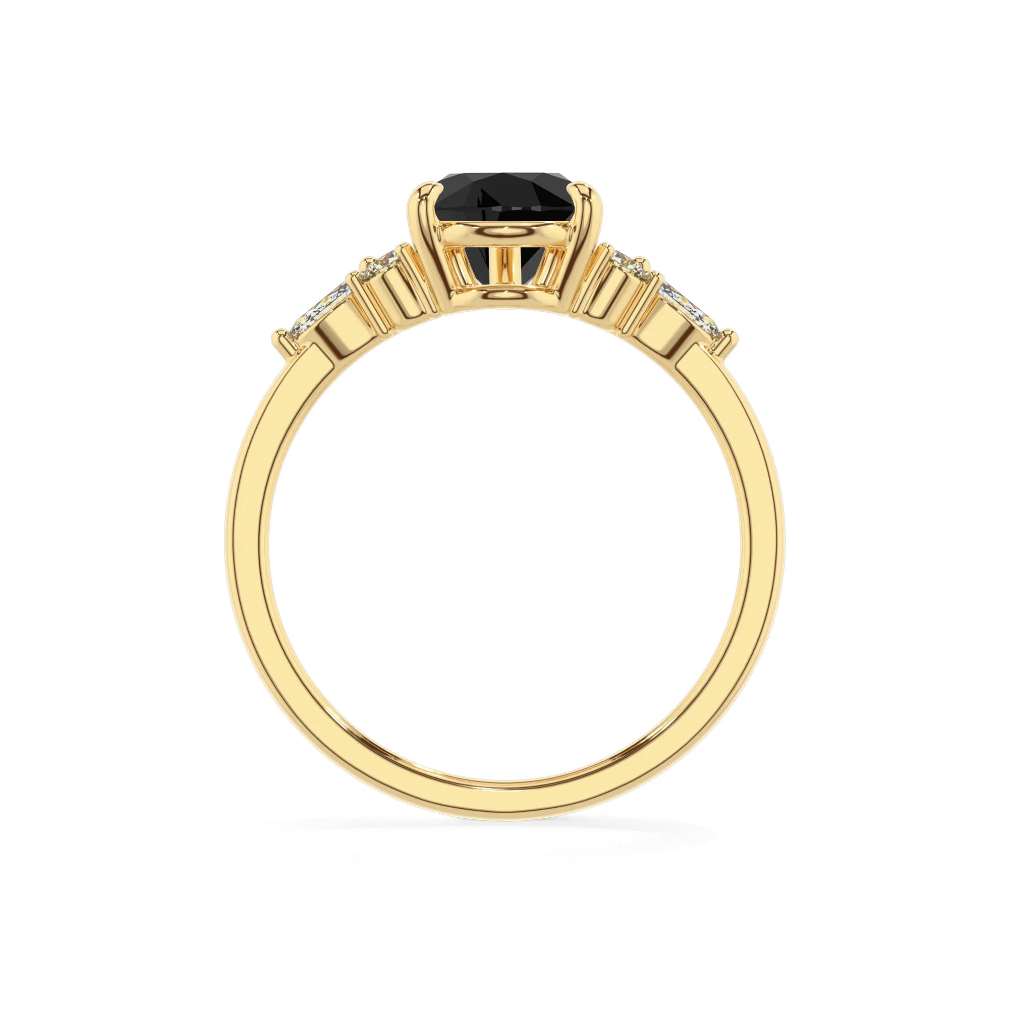 natural black-onyx pear solitaire rings in yellow gold