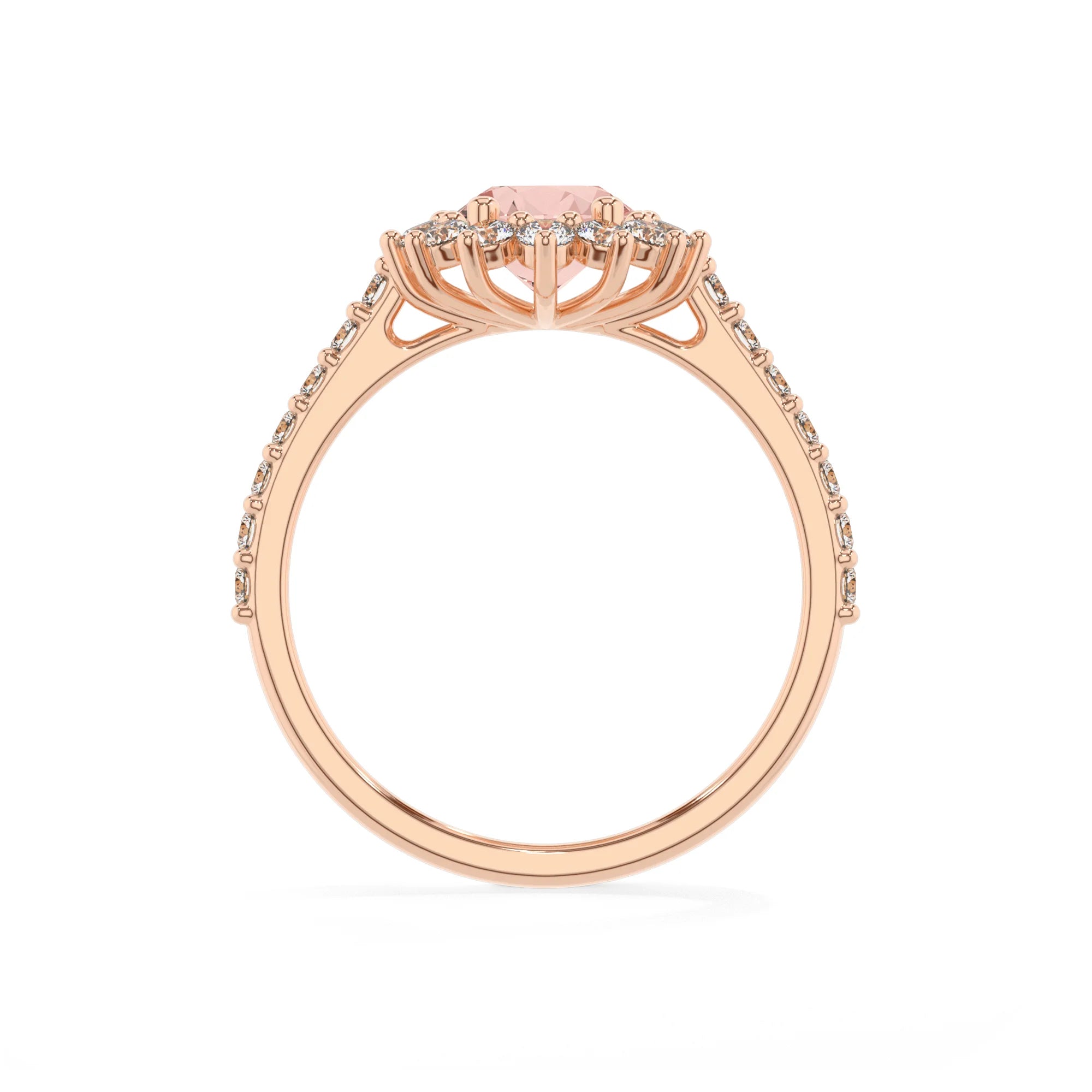 lab grown morganite oval solitaire rings in rose gold