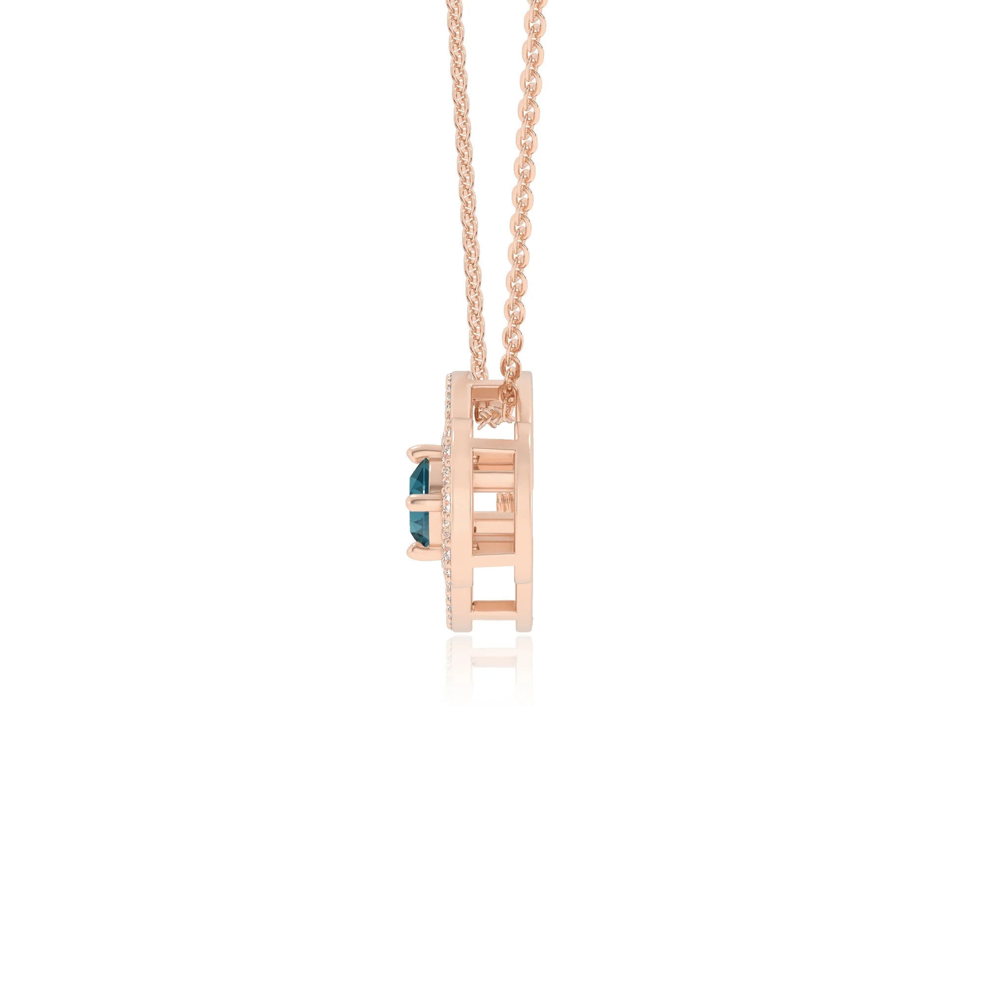 natural london-blue-topaz round solitaire necklaces in rose gold