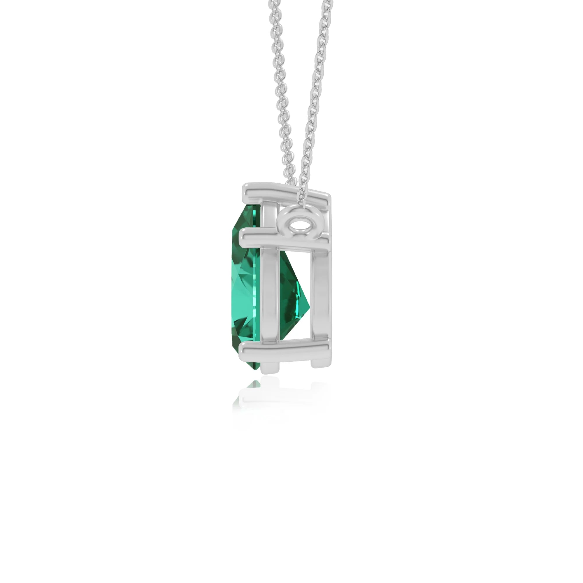 lab grown emerald pear solitaire necklaces in white gold