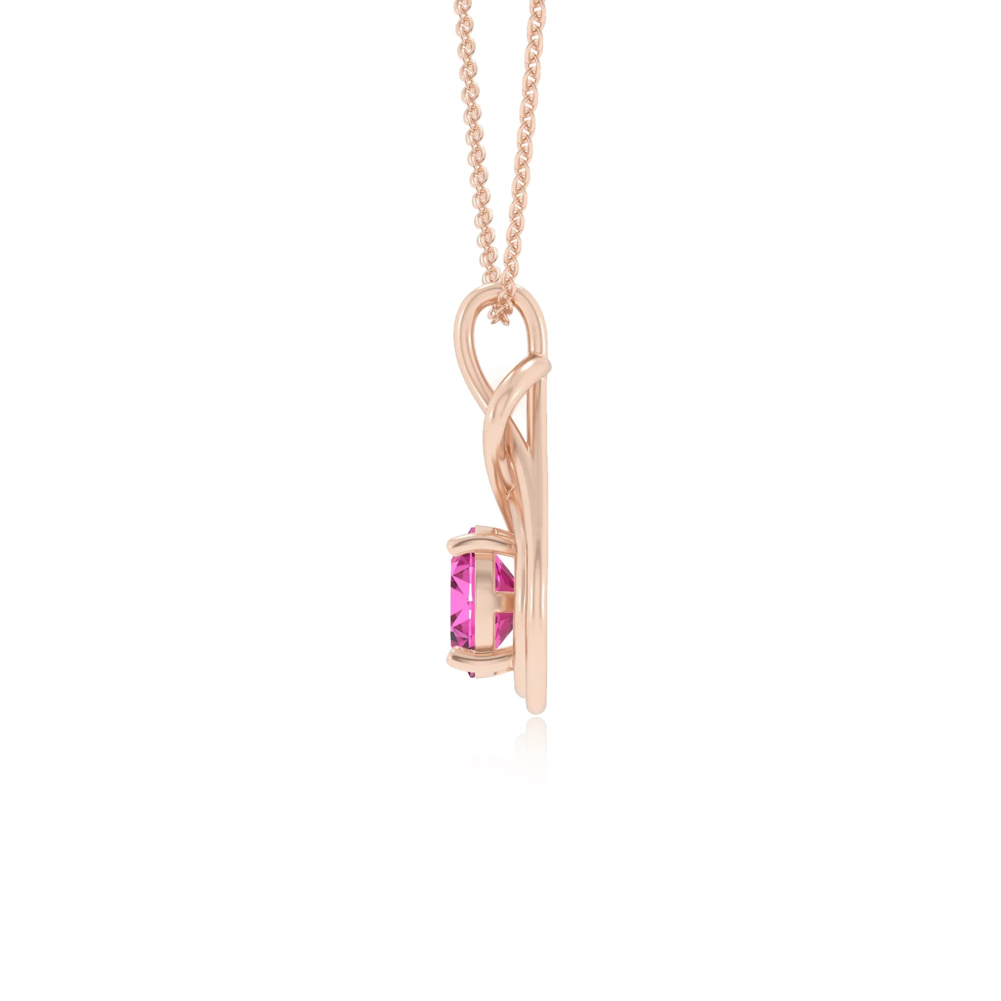 lab grown pink-sapphire round solitaire necklaces in rose gold