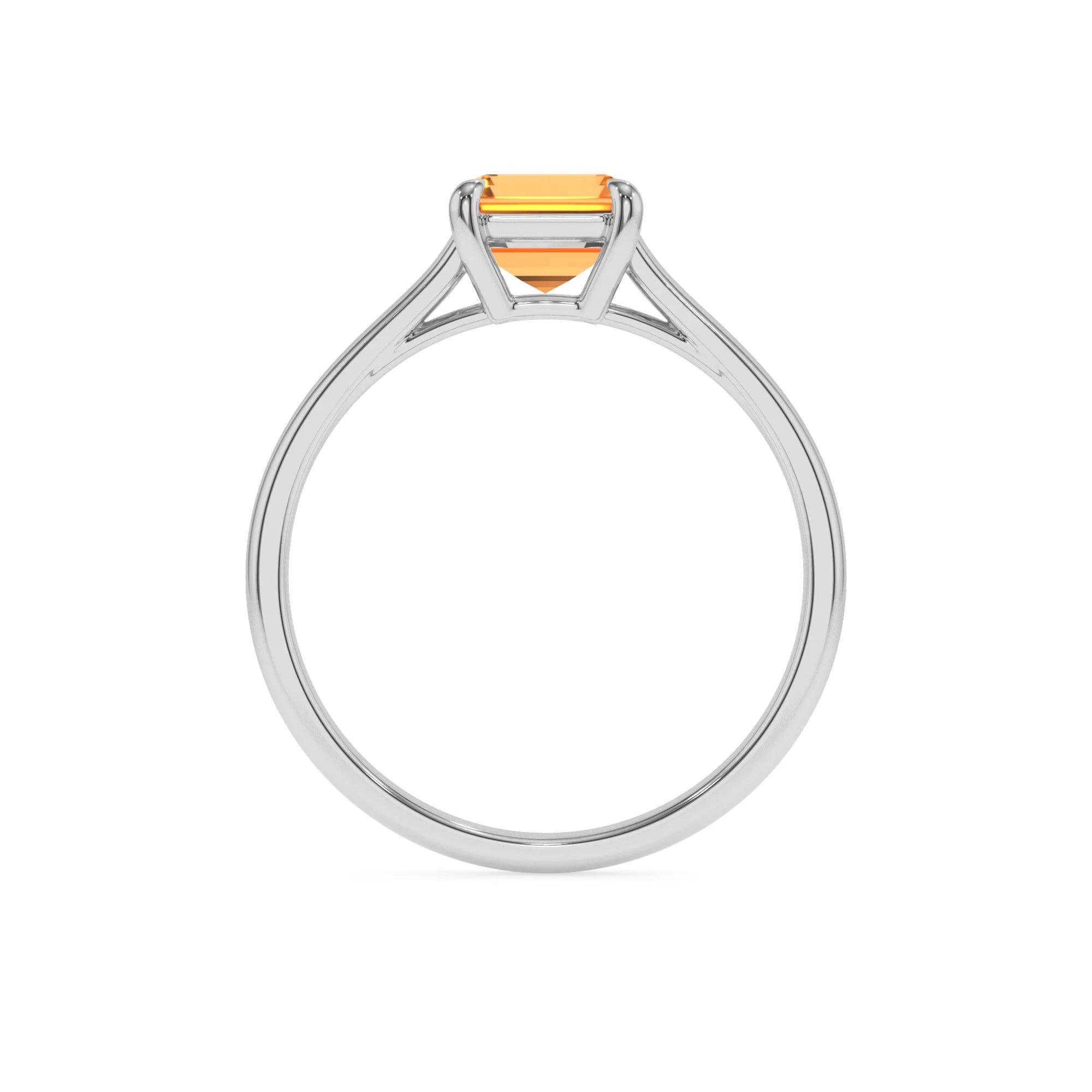 lab grown citrine emerald cut solitaire rings in white gold