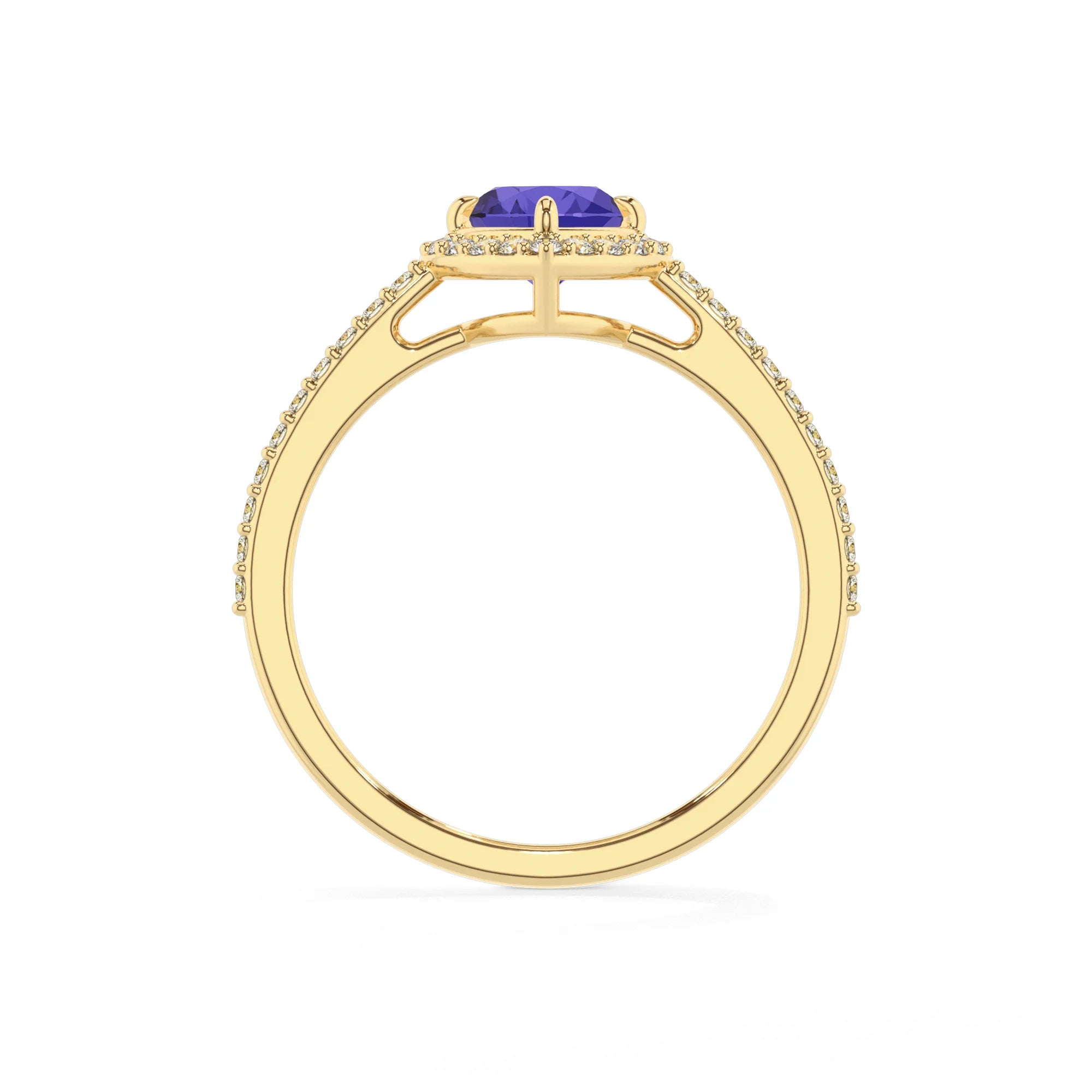 lab grown tanzanite heart solitaire rings in yellow gold