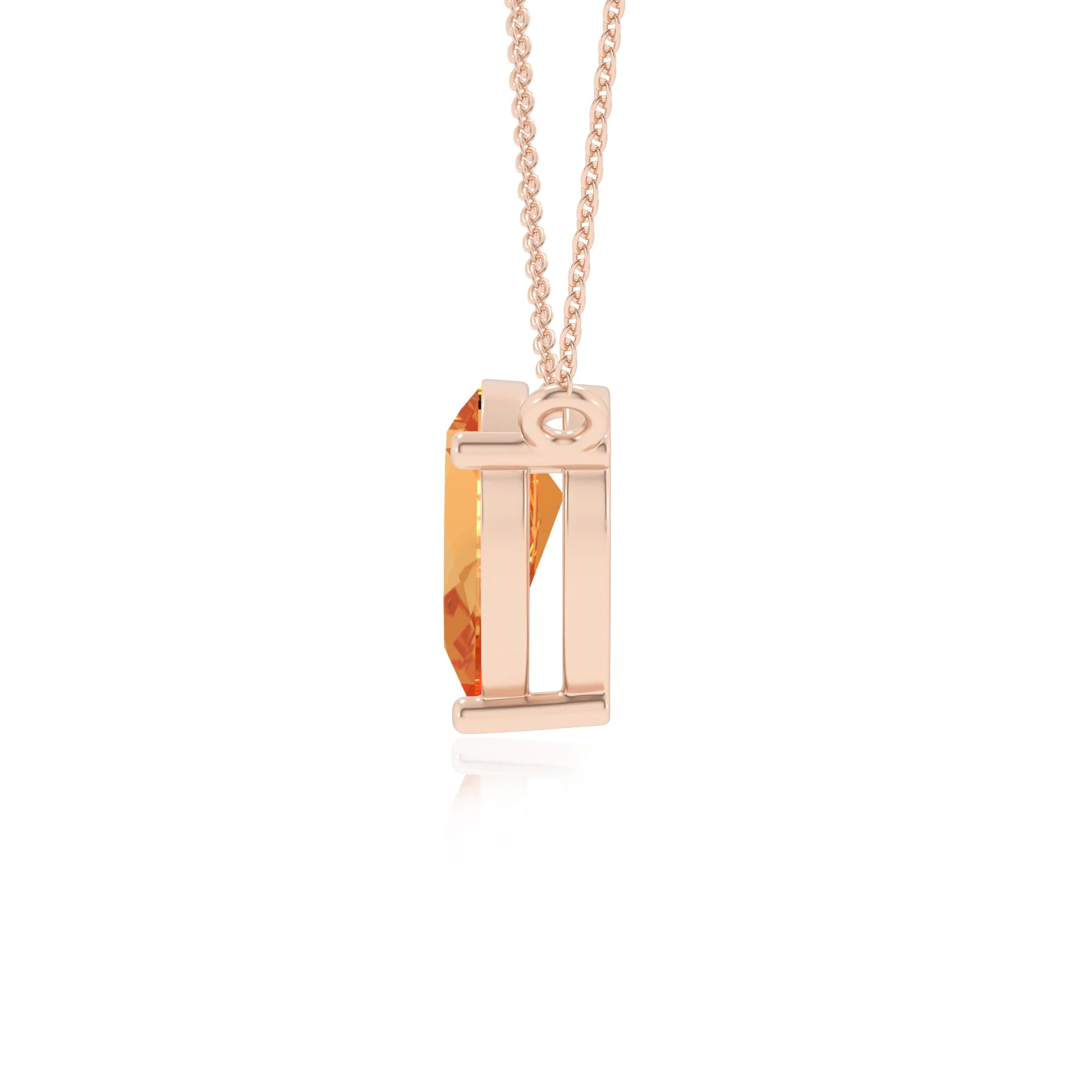 lab grown citrine pear solitaire necklaces in rose gold
