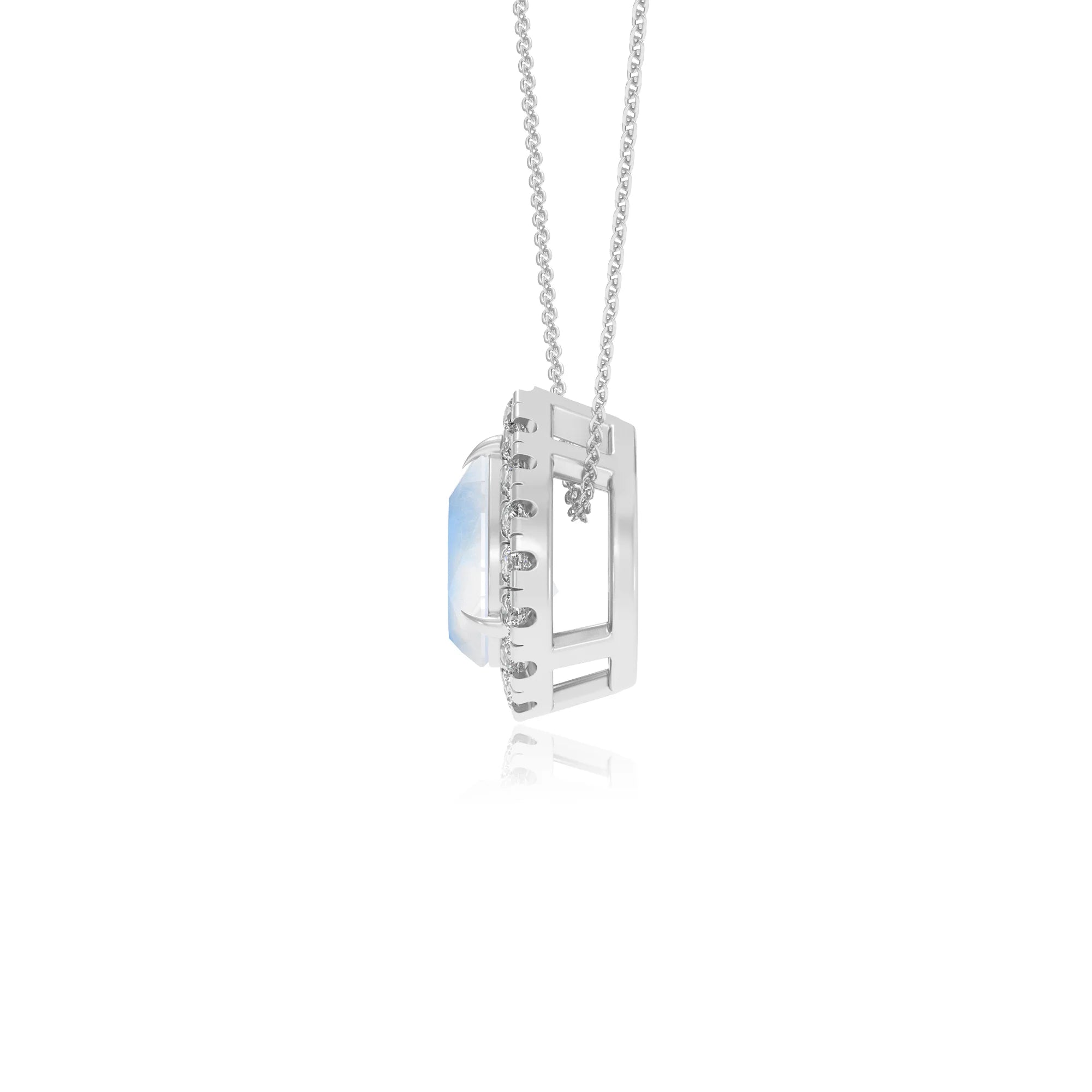 natural rainbow moonstone pear solitaire necklaces in white gold