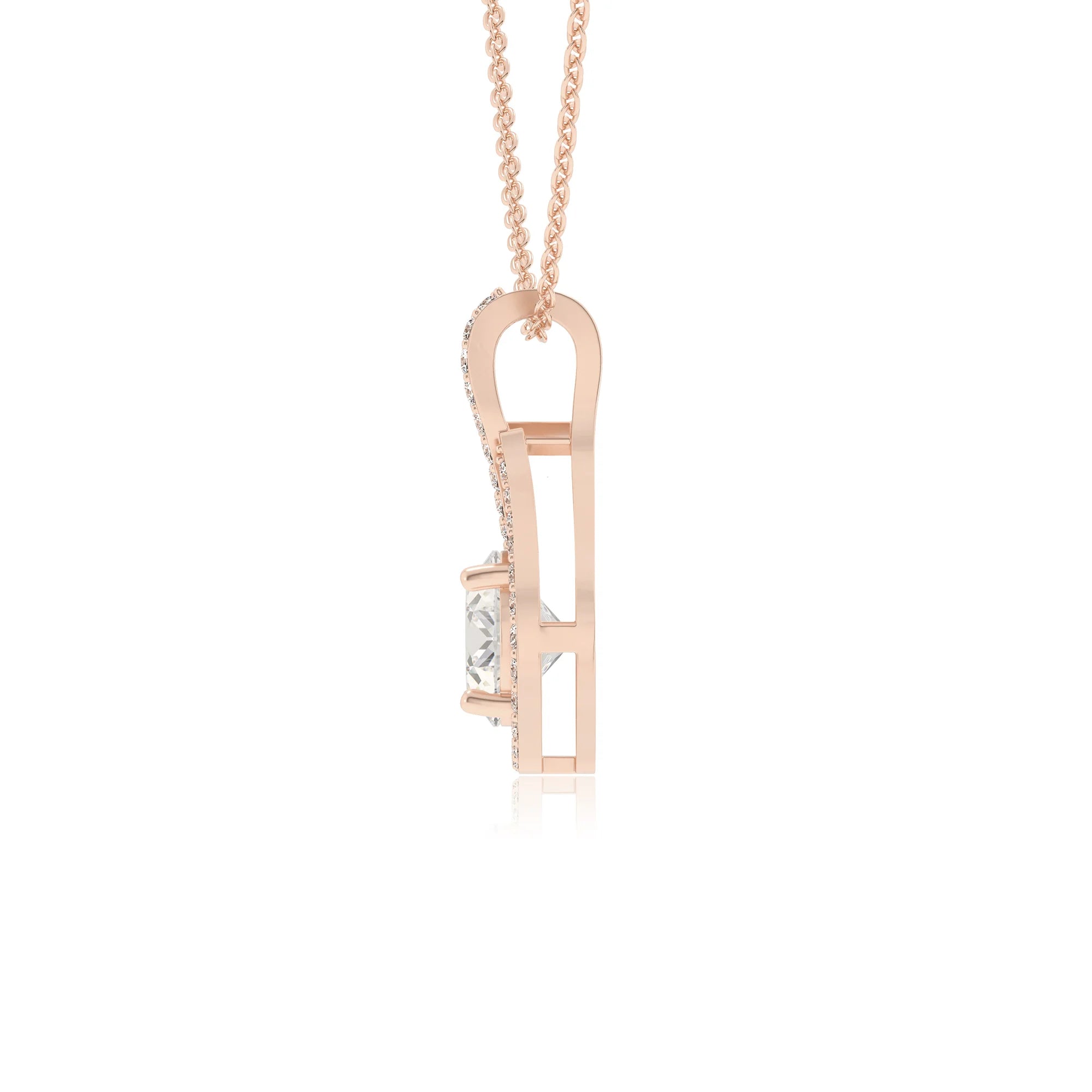 lab grown moissanite round solitaire necklaces in rose gold