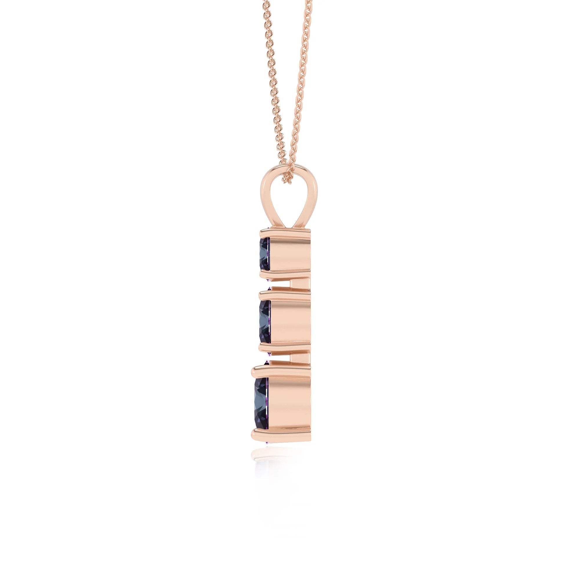 lab grown alexandrite round bar v-bale necklaces in rose gold