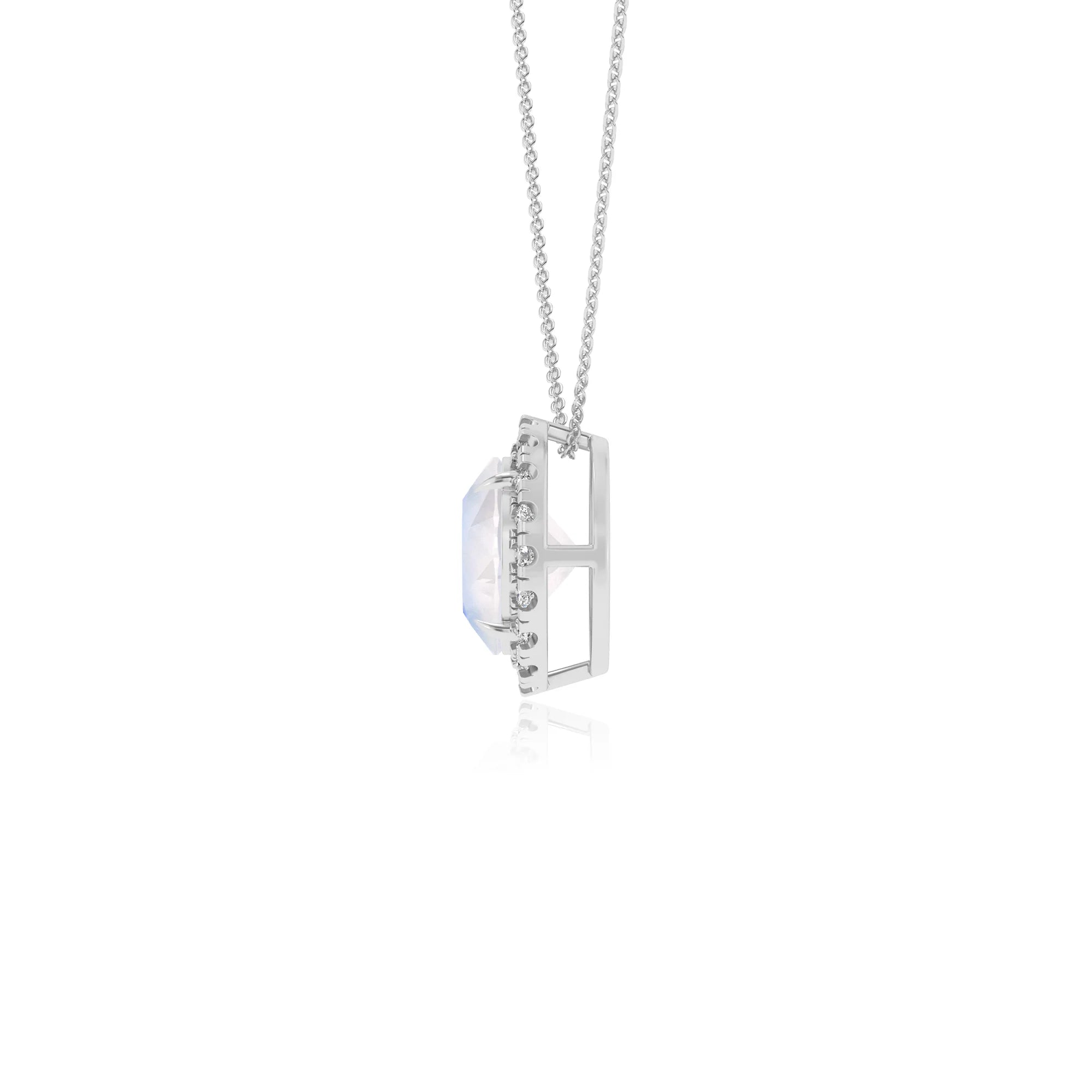 natural rainbow moonstone round solitaire necklaces in white gold