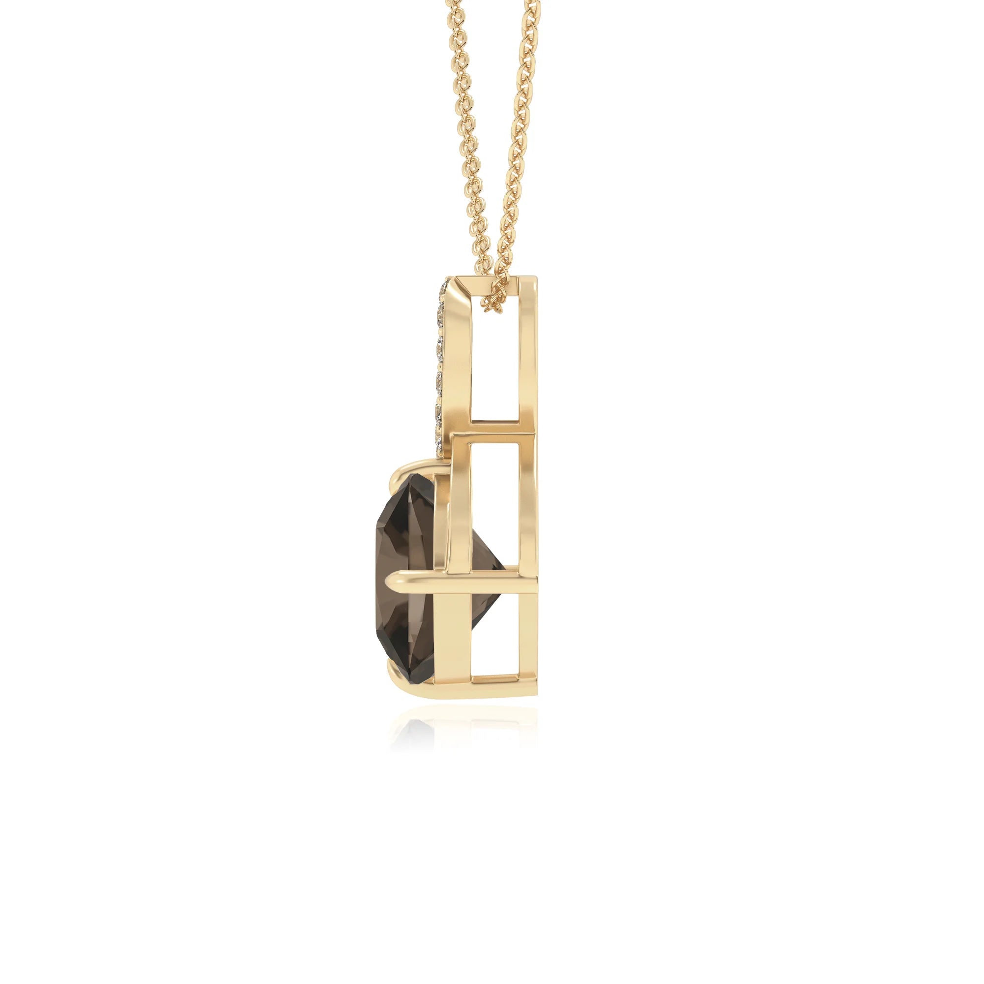 natural smoky-quartz cushion infinity necklaces in yellow gold
