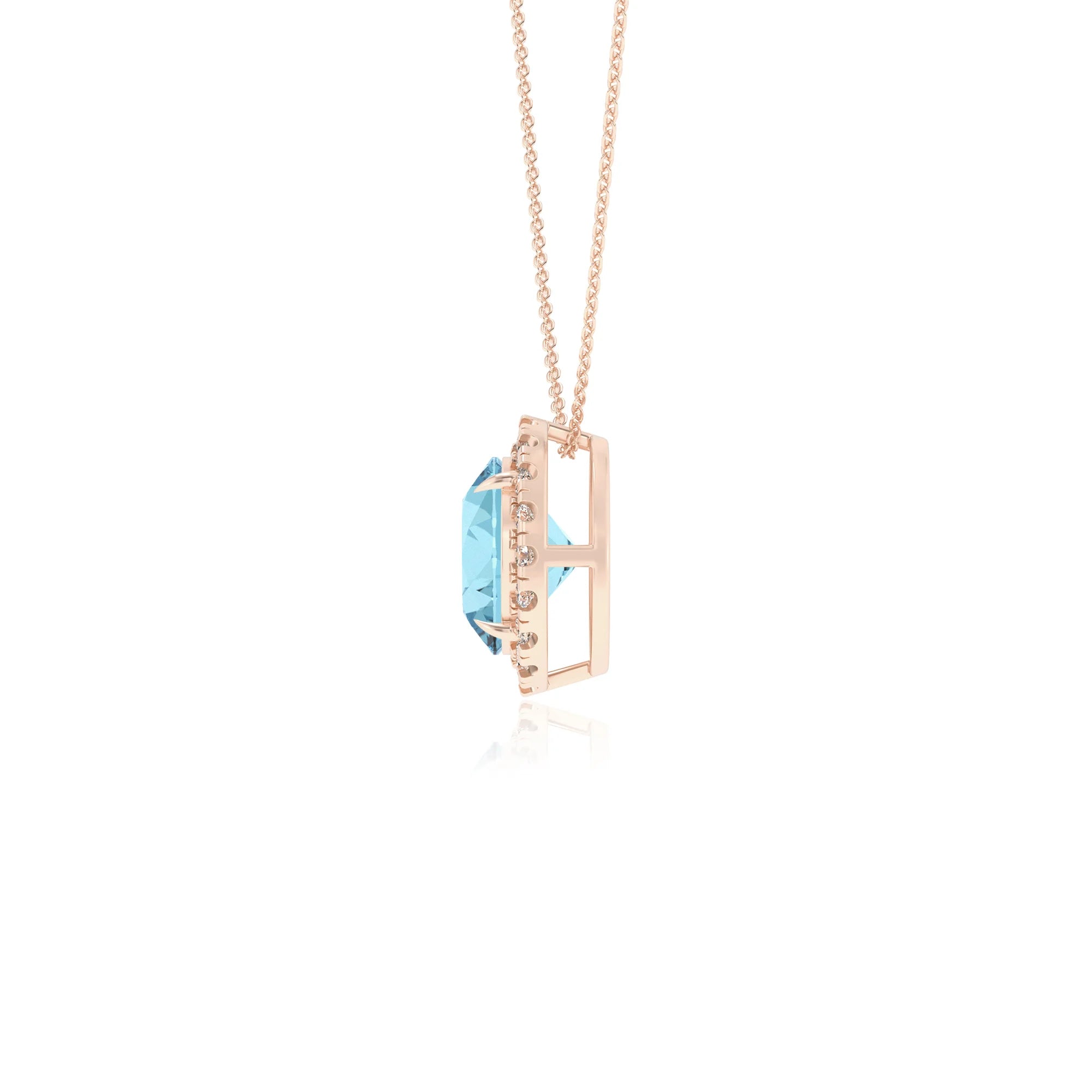 lab grown aquamarine round solitaire necklaces in rose gold