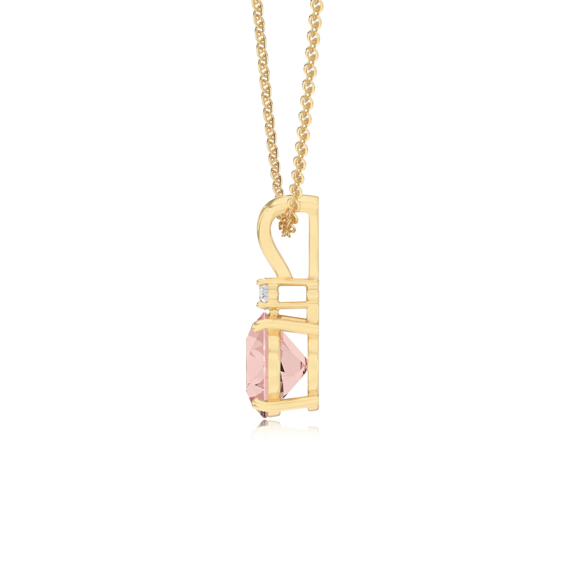 lab grown morganite round solitaire v-bale necklaces in yellow gold