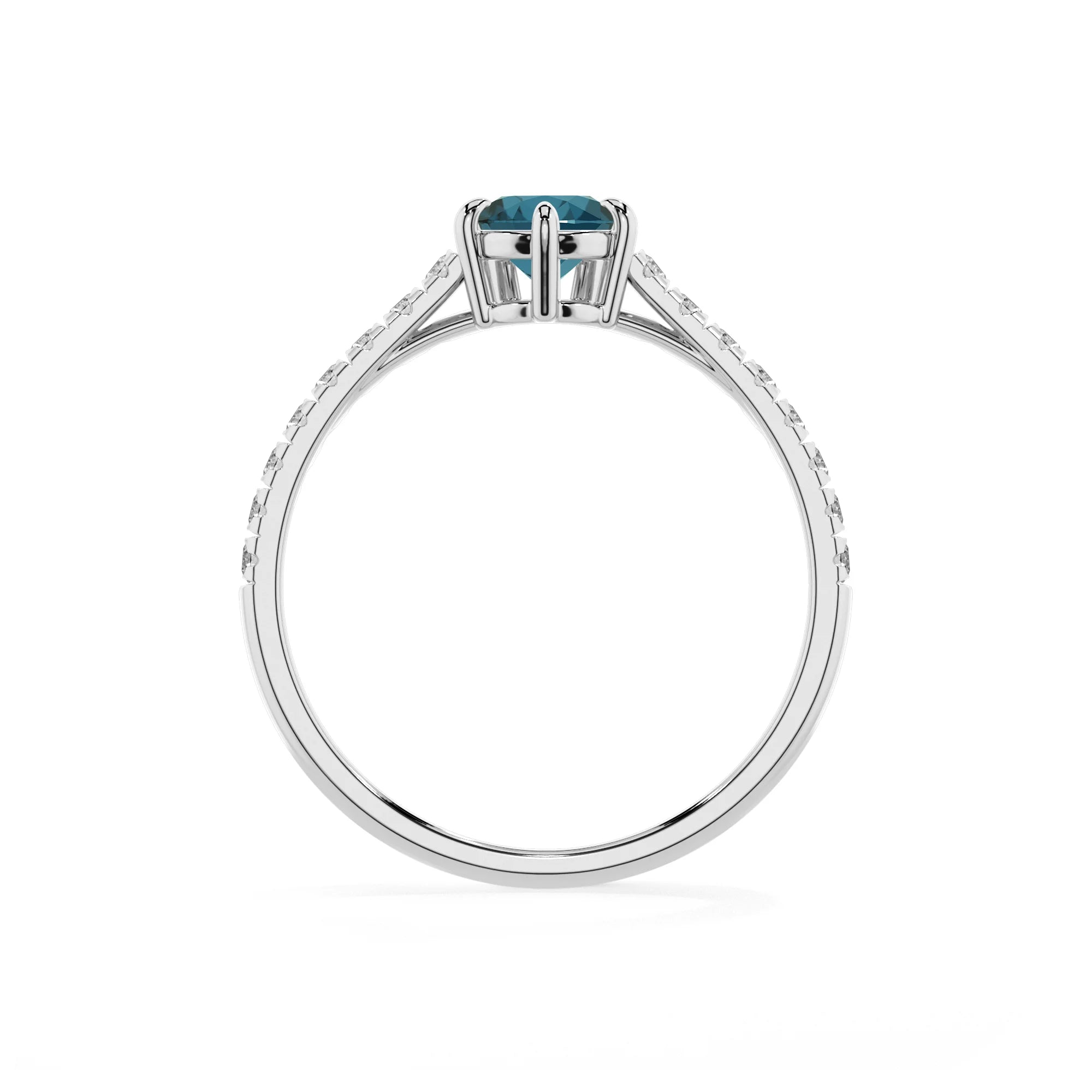 natural london-blue-topaz pear half eternity solitaire engagement rings in sterling silver