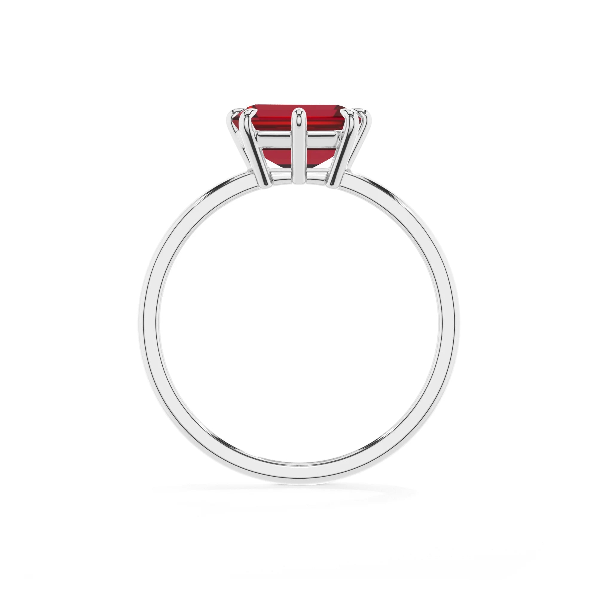 lab grown ruby emerald cut solitaire rings in sterling silver