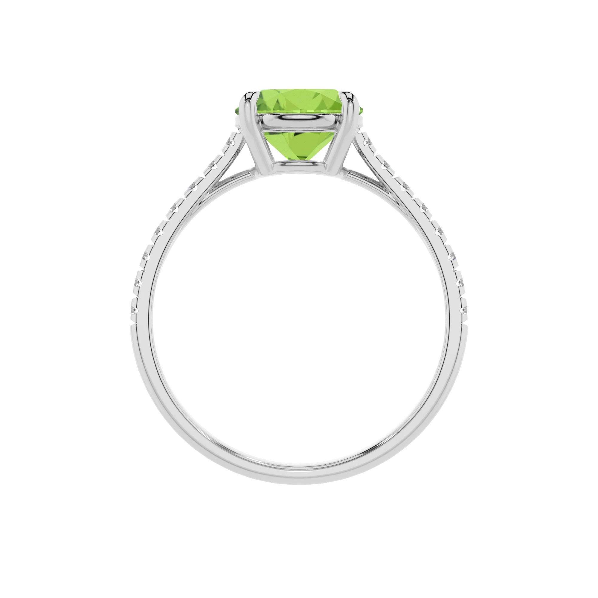 natural peridot round half eternity solitaire engagement rings in white gold