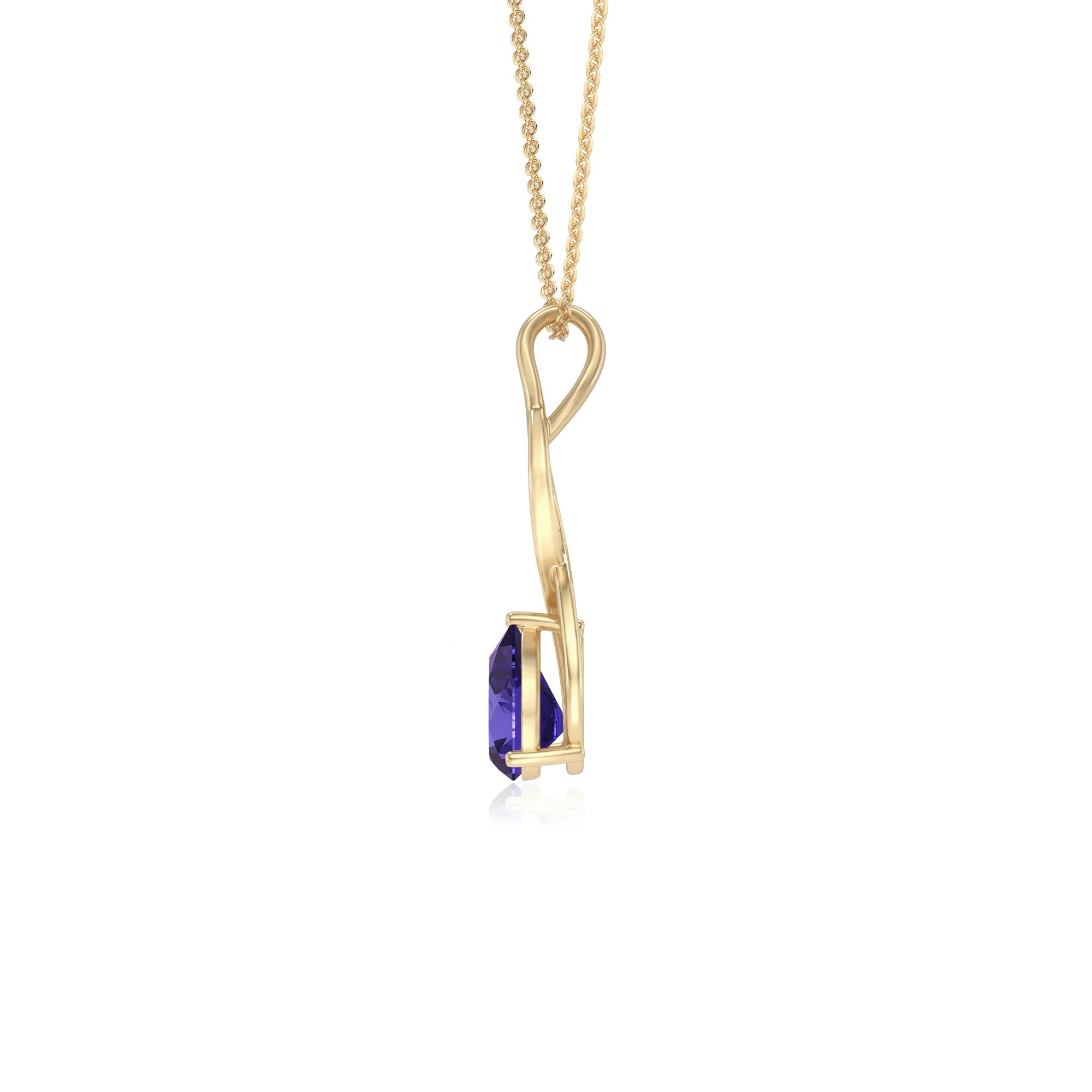 lab grown tanzanite pear solitaire necklaces in yellow gold